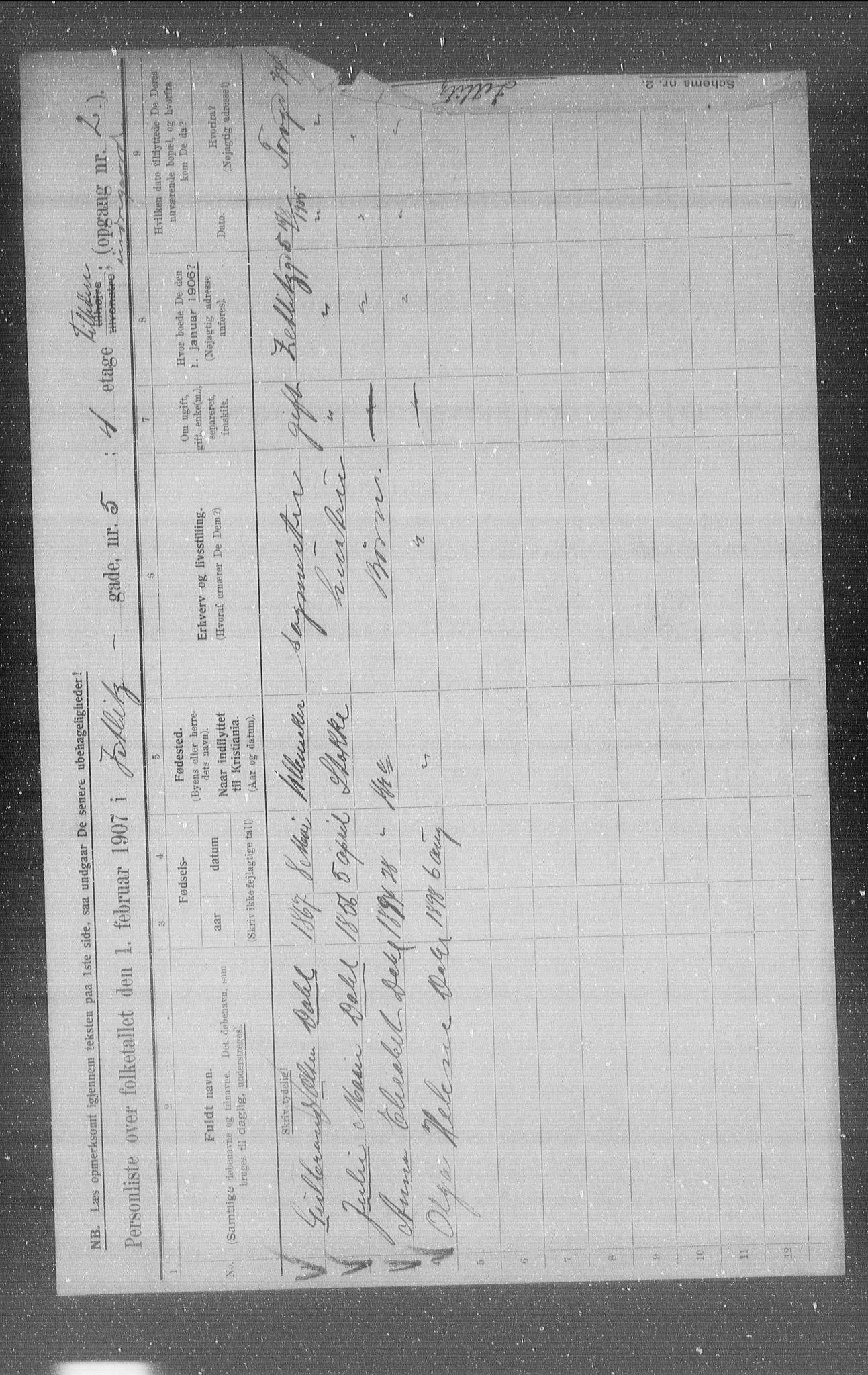 OBA, Municipal Census 1907 for Kristiania, 1907, p. 65438