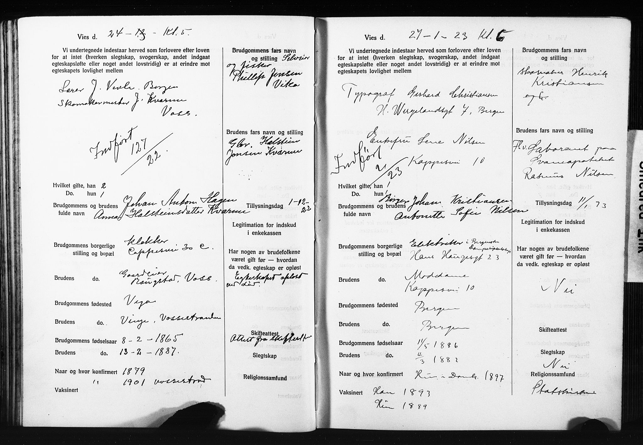 Domkirken sokneprestembete, AV/SAB-A-74801: Best man's statements no. II.5.14, 1922-1927, p. 34