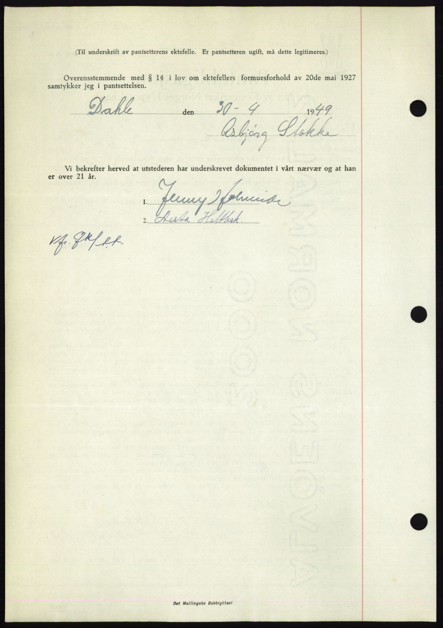 Nordmøre sorenskriveri, AV/SAT-A-4132/1/2/2Ca: Mortgage book no. B101, 1949-1949, Diary no: : 1072/1949