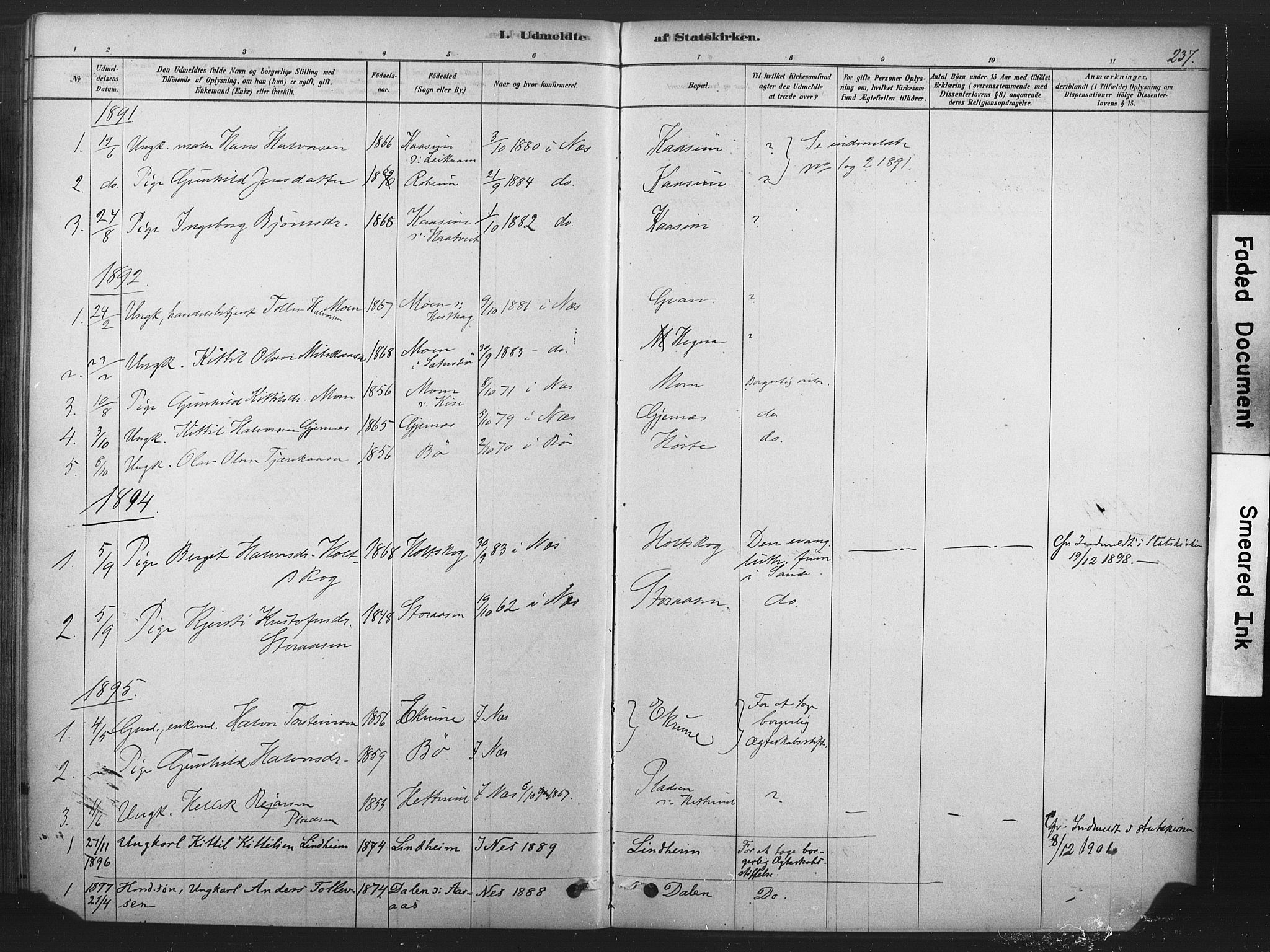 Sauherad kirkebøker, AV/SAKO-A-298/F/Fb/L0002: Parish register (official) no. II 2, 1878-1901, p. 237