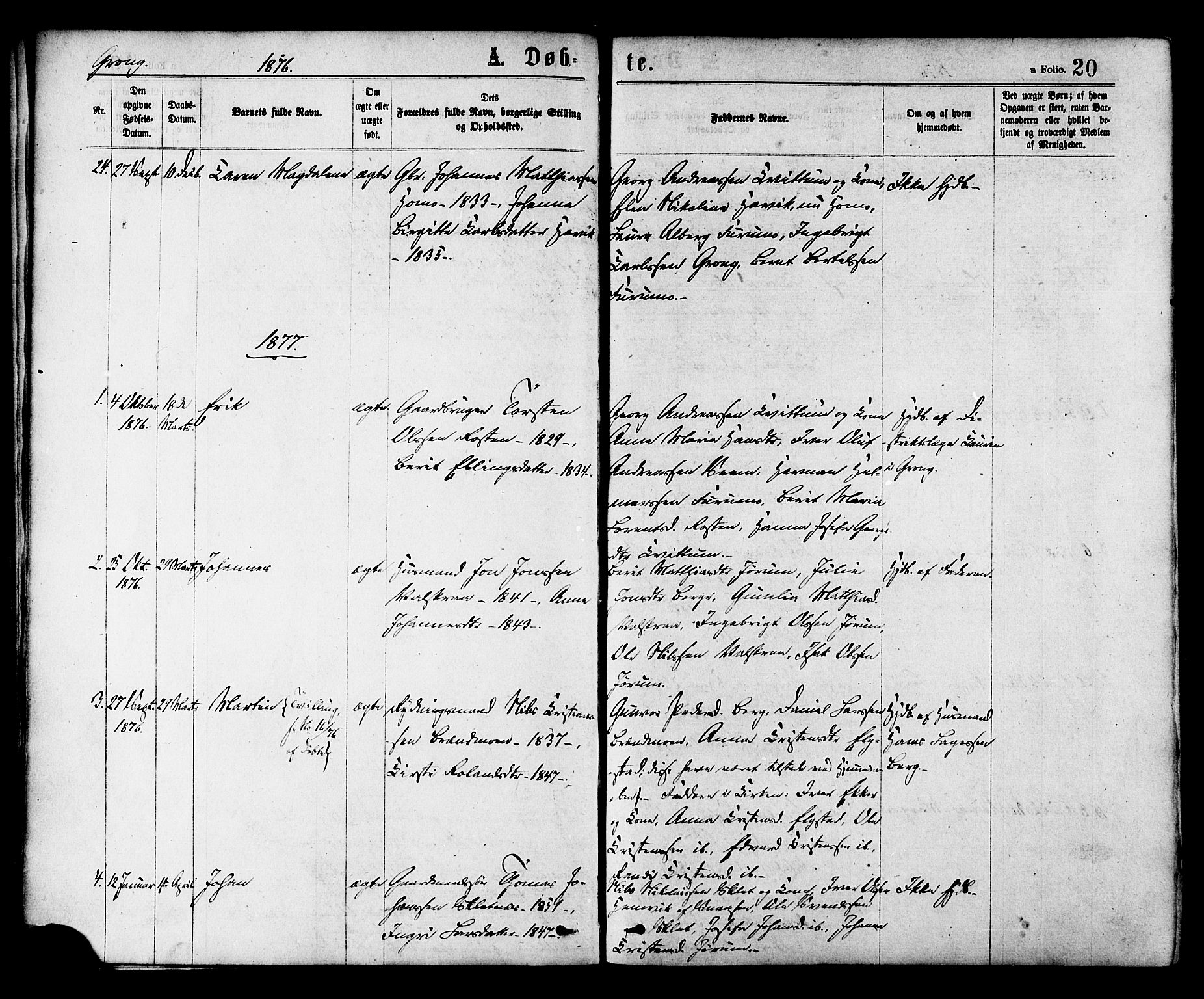 Ministerialprotokoller, klokkerbøker og fødselsregistre - Nord-Trøndelag, SAT/A-1458/758/L0516: Parish register (official) no. 758A03 /1, 1869-1879, p. 20