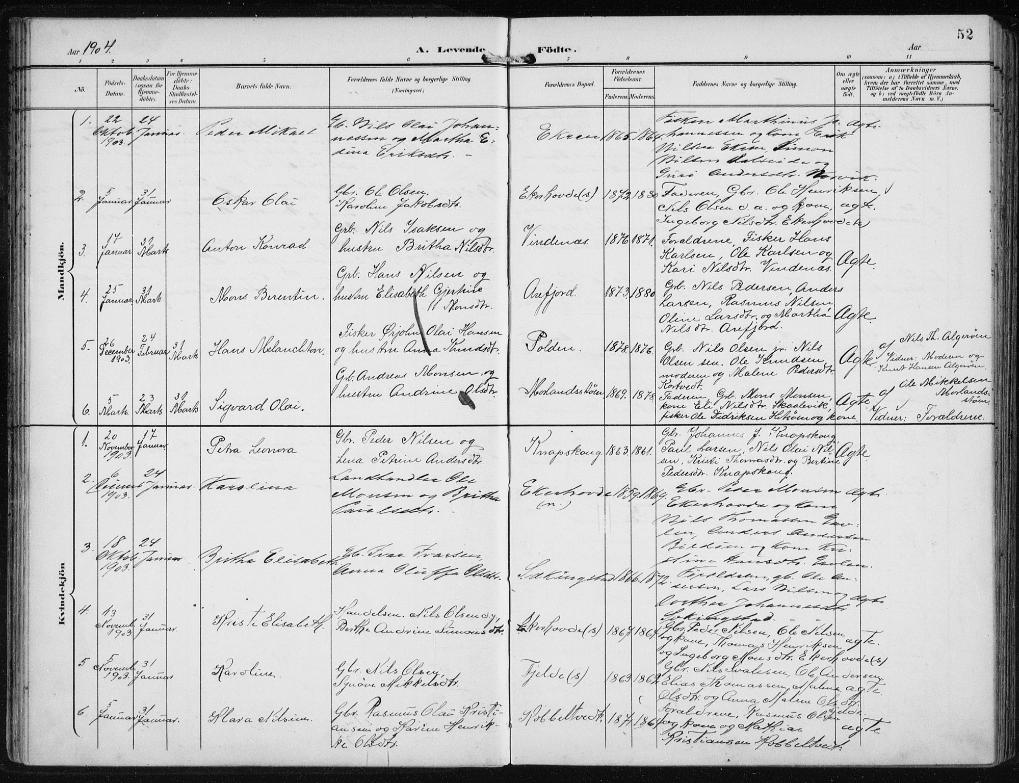 Fjell sokneprestembete, SAB/A-75301/H/Haa: Parish register (official) no. A  9, 1899-1910, p. 52