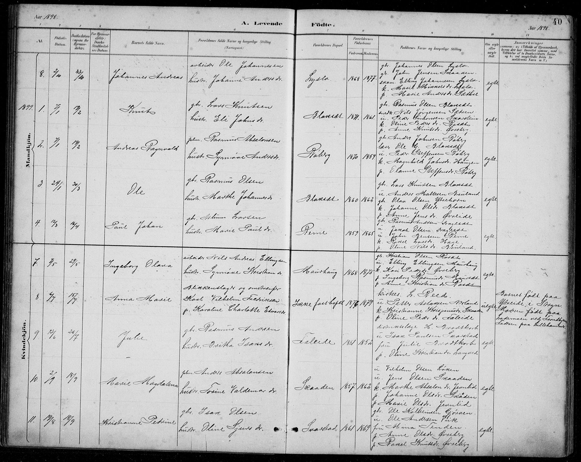 Innvik sokneprestembete, AV/SAB-A-80501: Parish register (copy) no. A 3, 1886-1912, p. 40