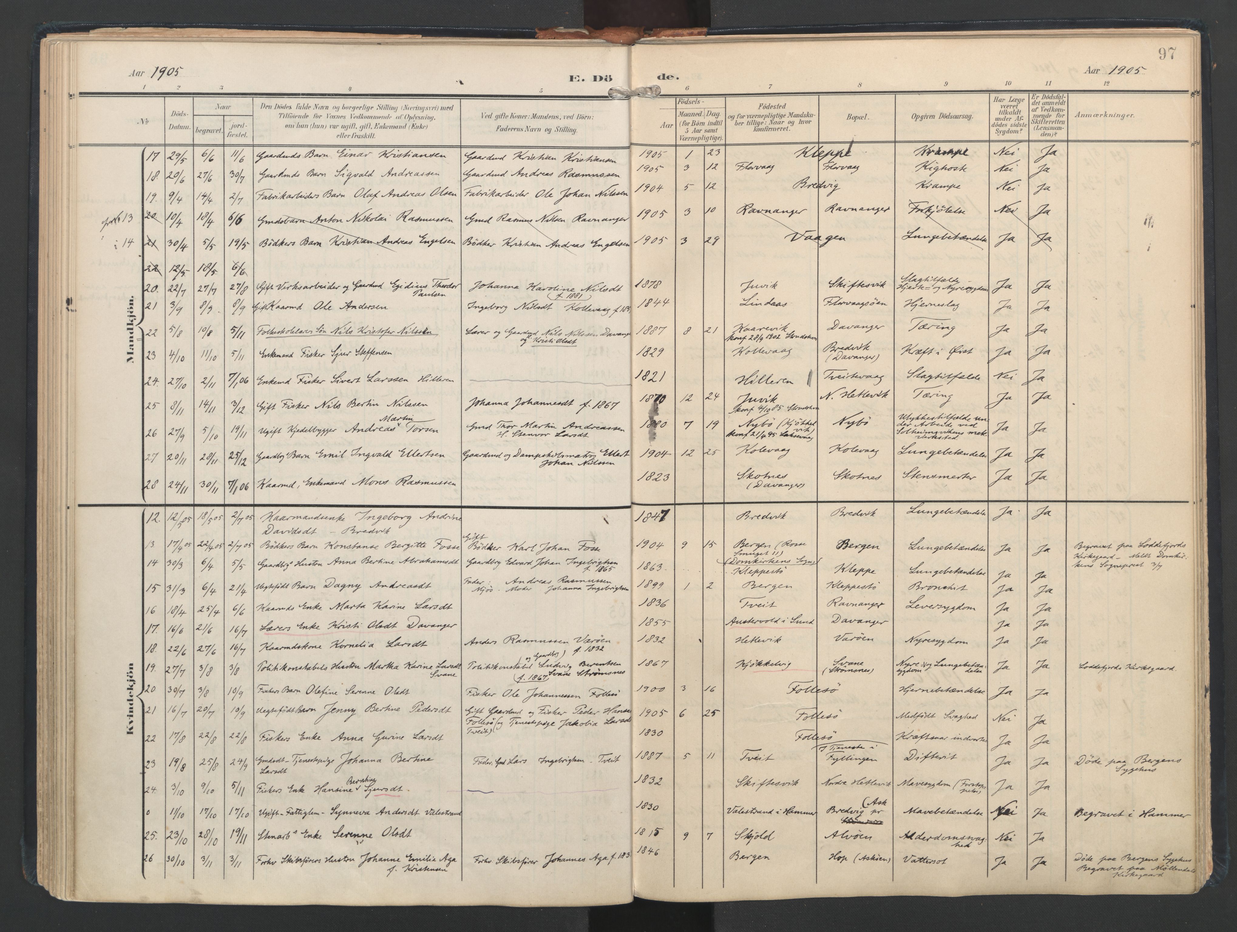 Askøy Sokneprestembete, AV/SAB-A-74101/H/Ha/Haa/Haad/L0001: Parish register (official) no. D 1, 1902-1916, p. 97