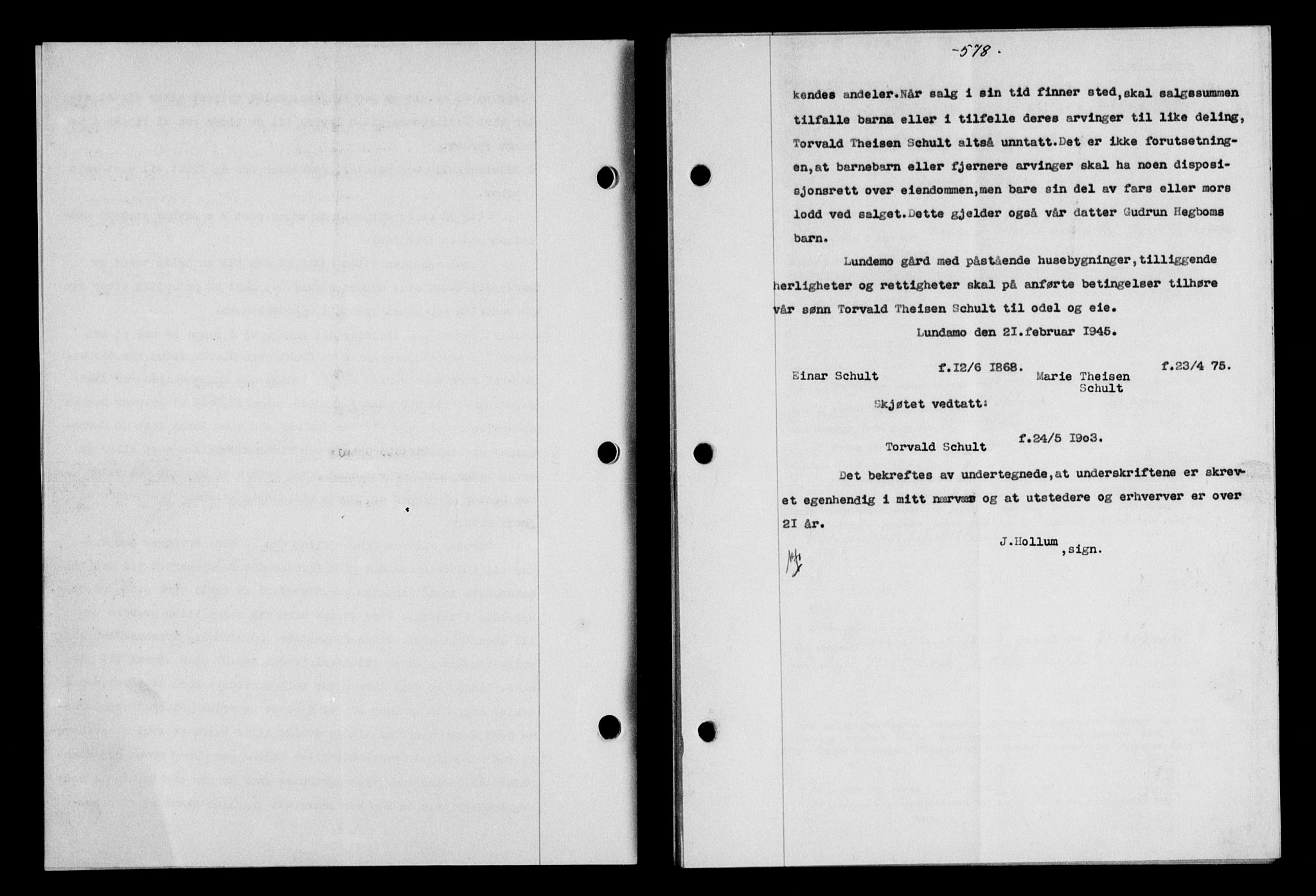 Gauldal sorenskriveri, SAT/A-0014/1/2/2C/L0058: Mortgage book no. 63, 1944-1945, Diary no: : 196/1945