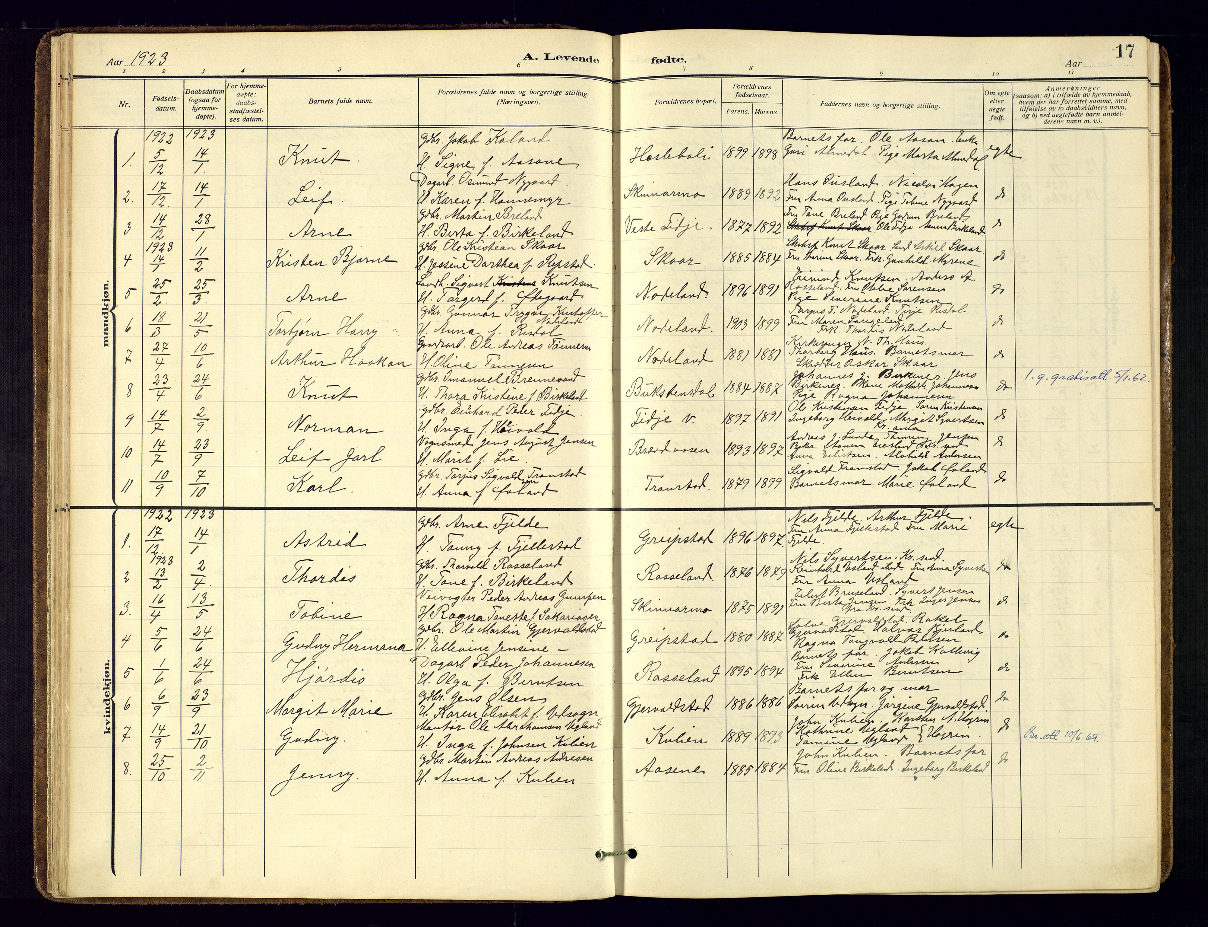 Søgne sokneprestkontor, AV/SAK-1111-0037/F/Fa/Faa/L0004: Parish register (official) no. A-4, 1911-1945, p. 17