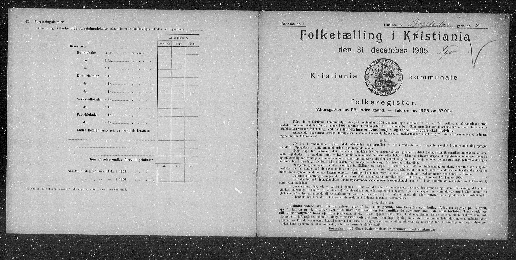OBA, Municipal Census 1905 for Kristiania, 1905, p. 3436