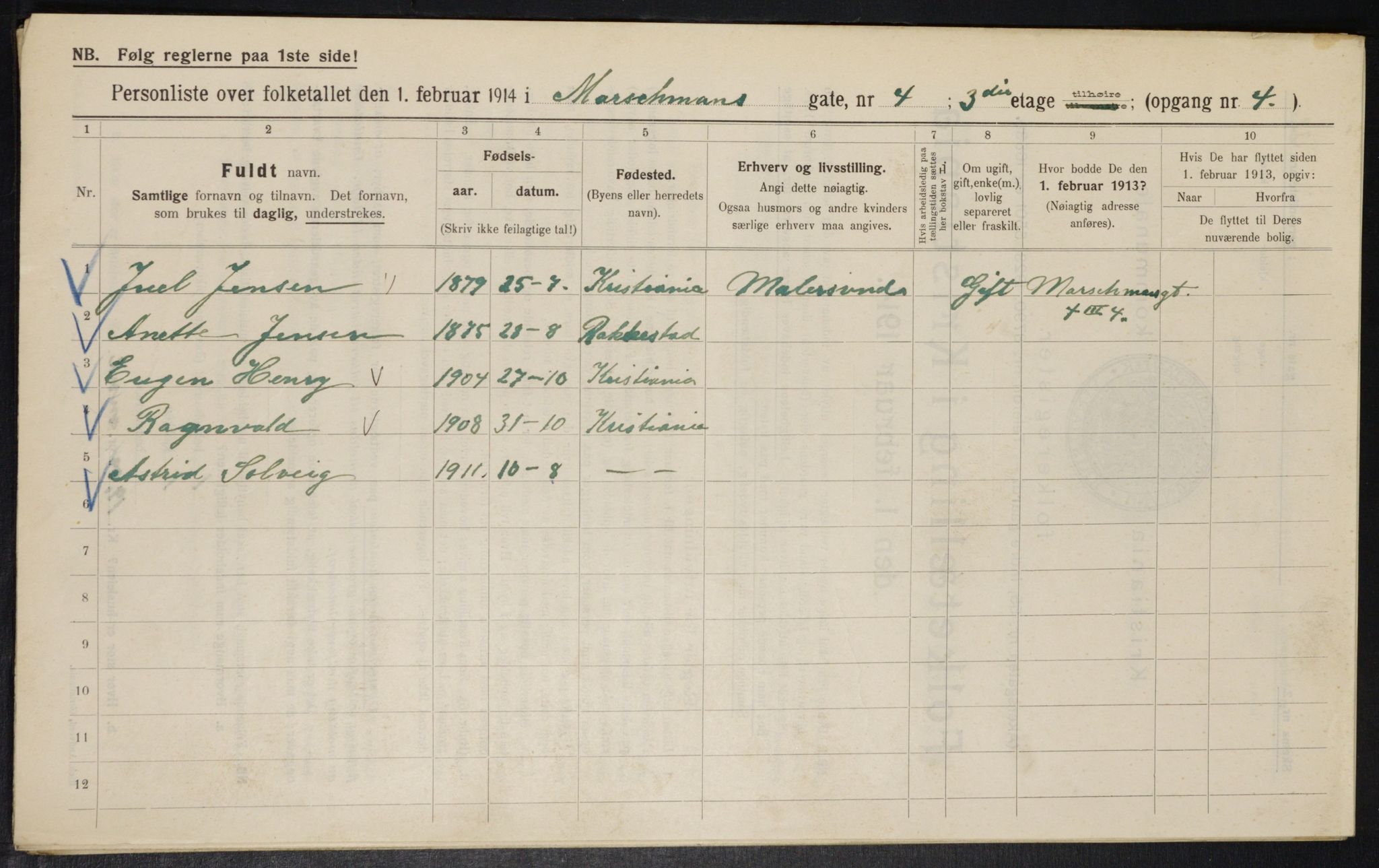 OBA, Municipal Census 1914 for Kristiania, 1914, p. 64739