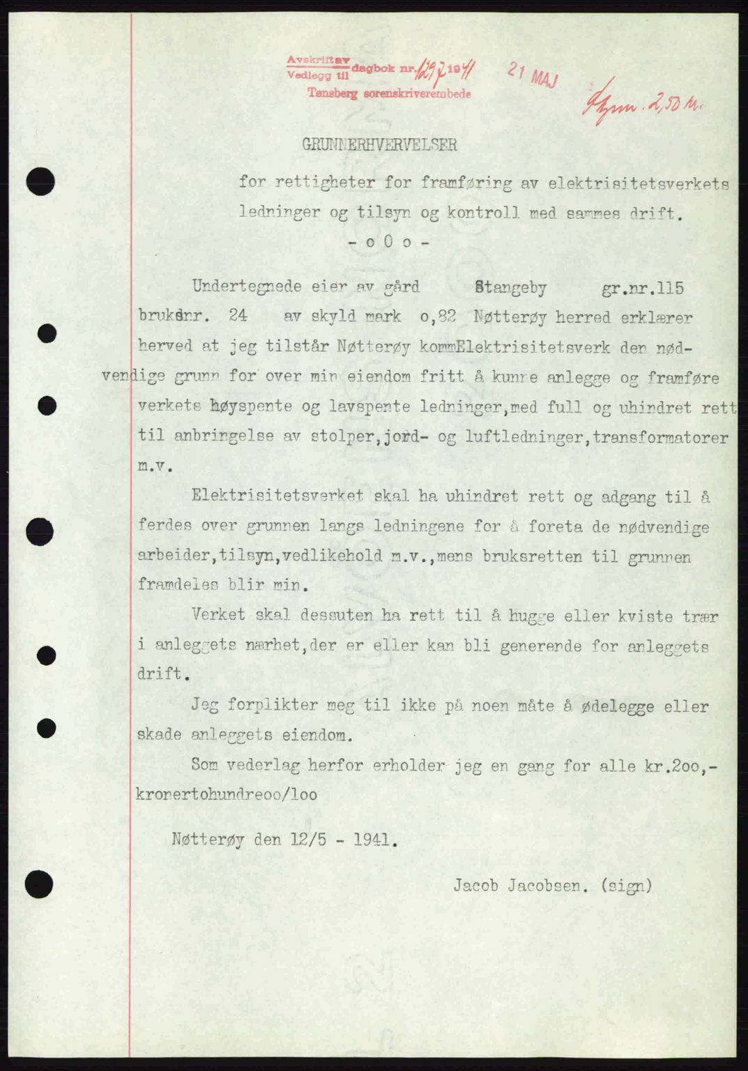 Tønsberg sorenskriveri, AV/SAKO-A-130/G/Ga/Gaa/L0010: Mortgage book no. A10, 1941-1941, Diary no: : 1297/1941