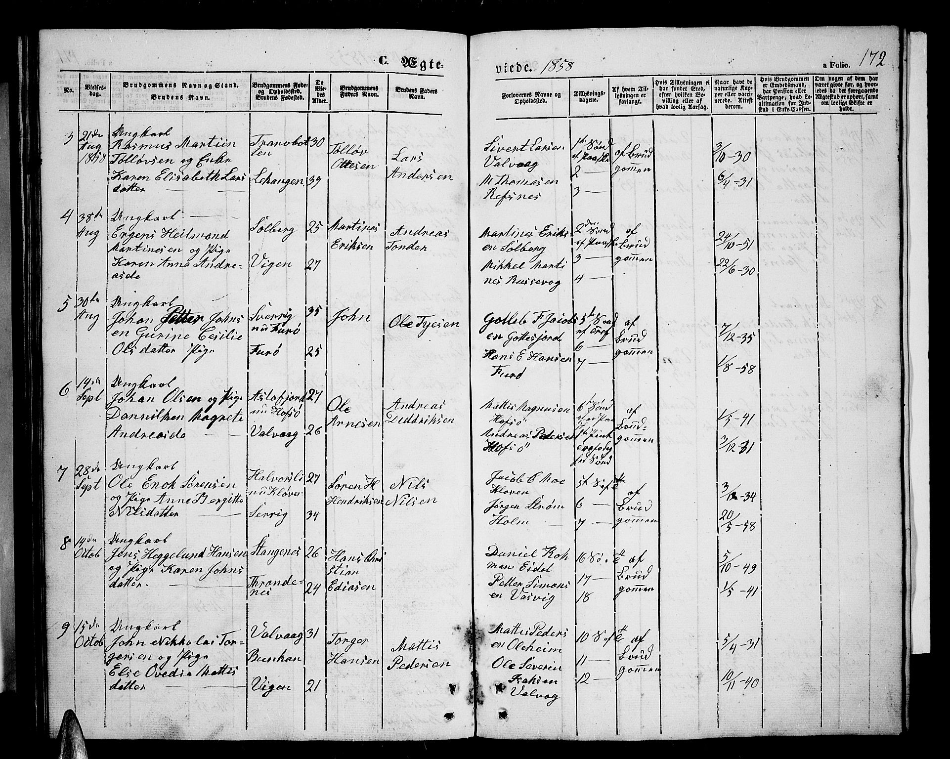 Tranøy sokneprestkontor, AV/SATØ-S-1313/I/Ia/Iab/L0002klokker: Parish register (copy) no. 2, 1847-1860, p. 172