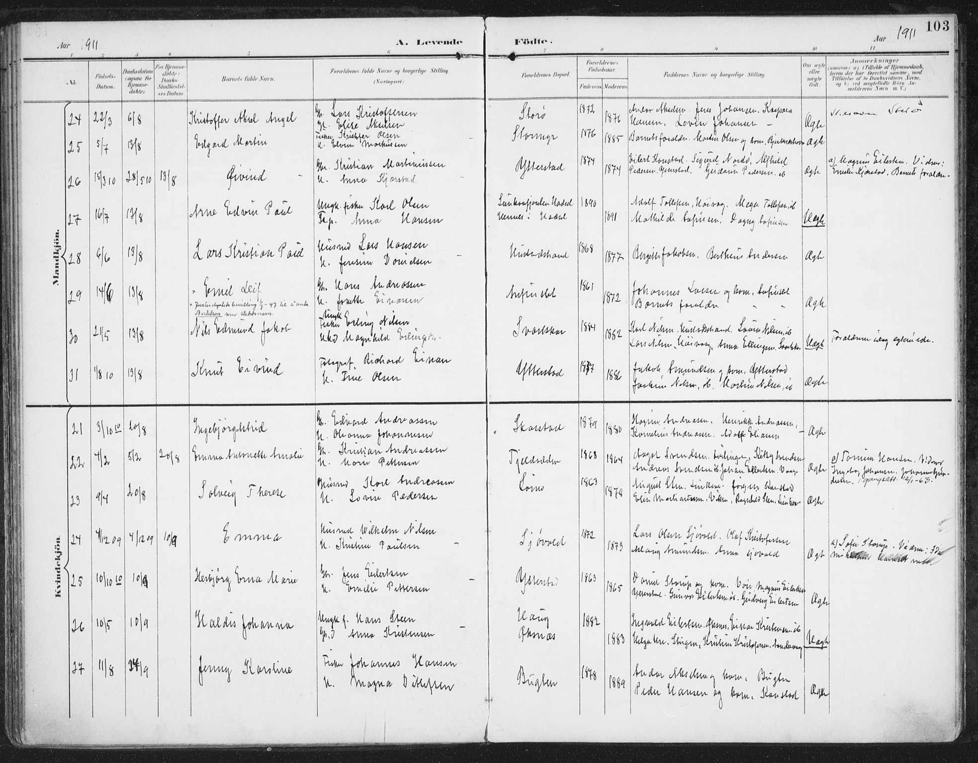 Ministerialprotokoller, klokkerbøker og fødselsregistre - Nordland, AV/SAT-A-1459/872/L1036: Parish register (official) no. 872A11, 1897-1913, p. 103