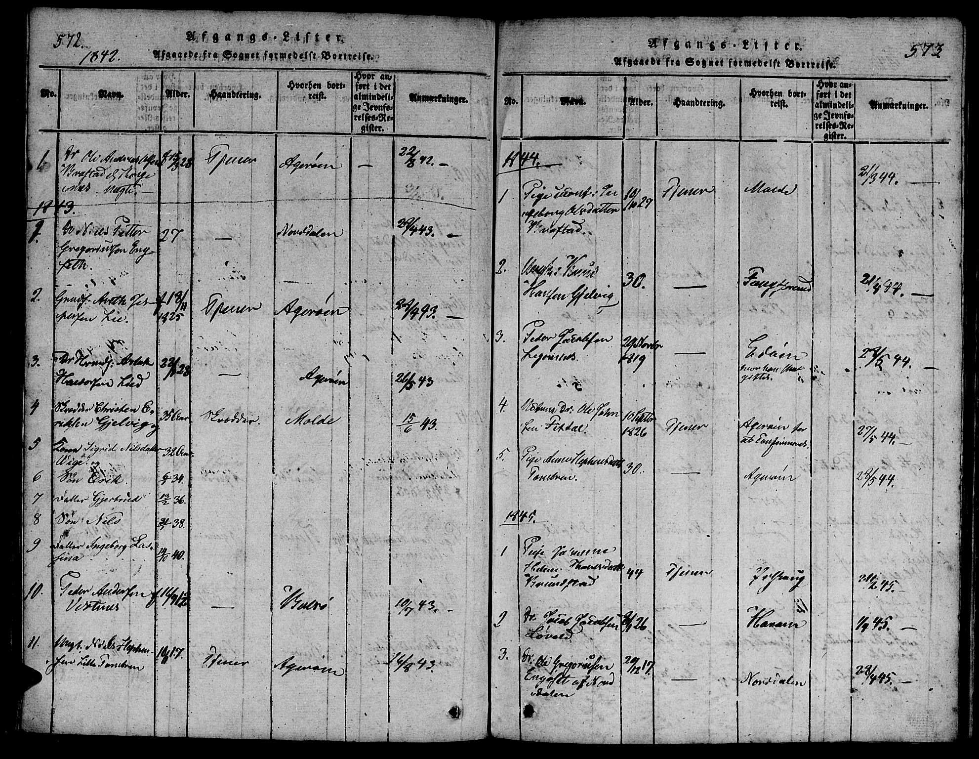Ministerialprotokoller, klokkerbøker og fødselsregistre - Møre og Romsdal, SAT/A-1454/539/L0528: Parish register (official) no. 539A01, 1818-1847, p. 572-573