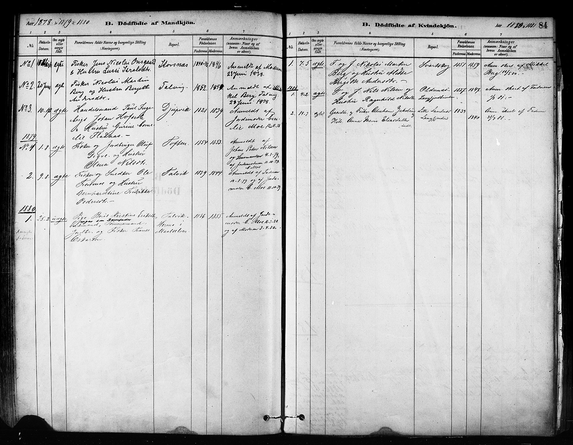 Talvik sokneprestkontor, SATØ/S-1337/H/Ha/L0012kirke: Parish register (official) no. 12, 1878-1886, p. 84