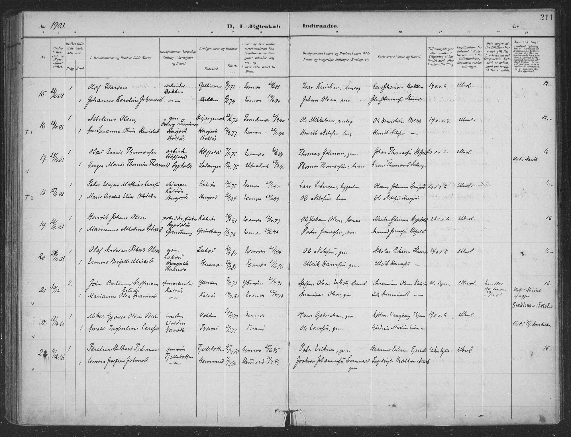 Ministerialprotokoller, klokkerbøker og fødselsregistre - Nordland, SAT/A-1459/863/L0899: Parish register (official) no. 863A11, 1897-1906, p. 211