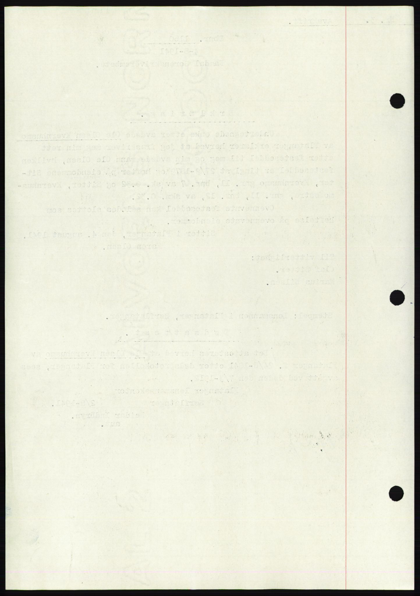 Namdal sorenskriveri, SAT/A-4133/1/2/2C: Mortgage book no. -, 1940-1941, Deed date: 04.08.1941