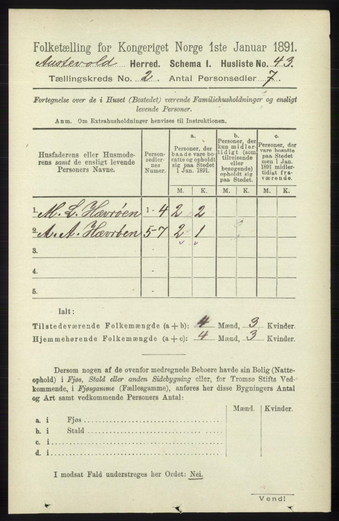 RA, 1891 census for 1244 Austevoll, 1891, p. 608