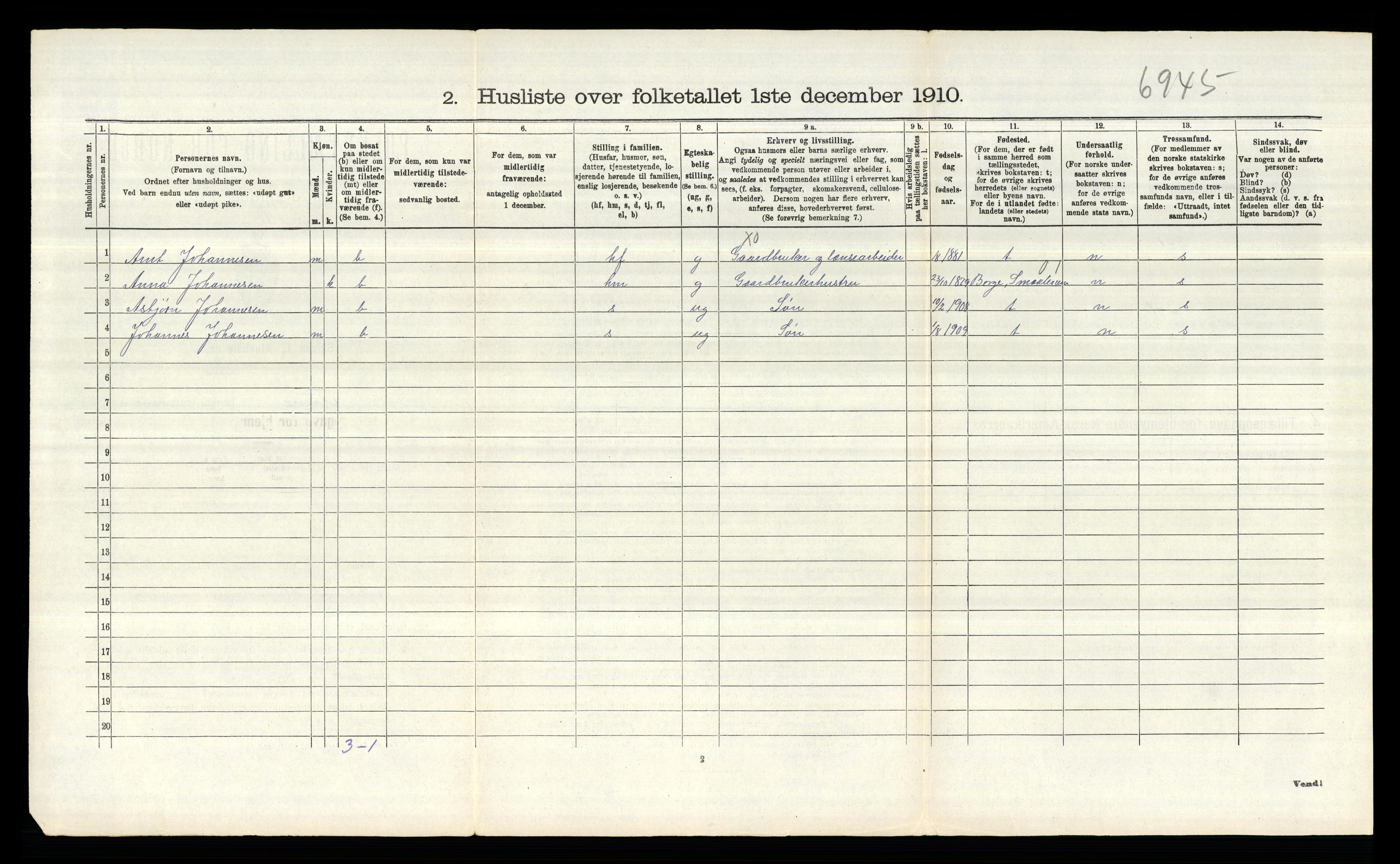 RA, 1910 census for Tune, 1910, p. 2105