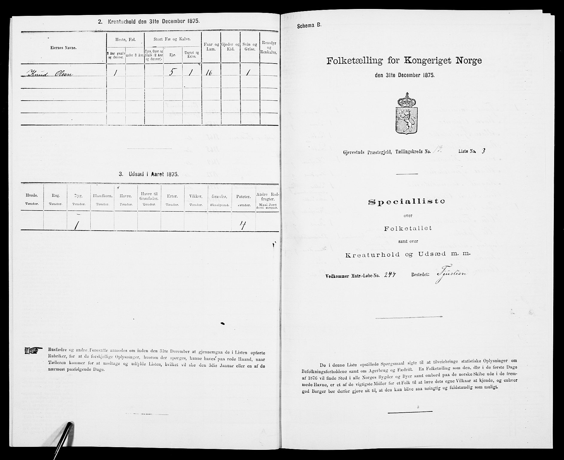 SAK, 1875 census for 0911P Gjerstad, 1875, p. 1286