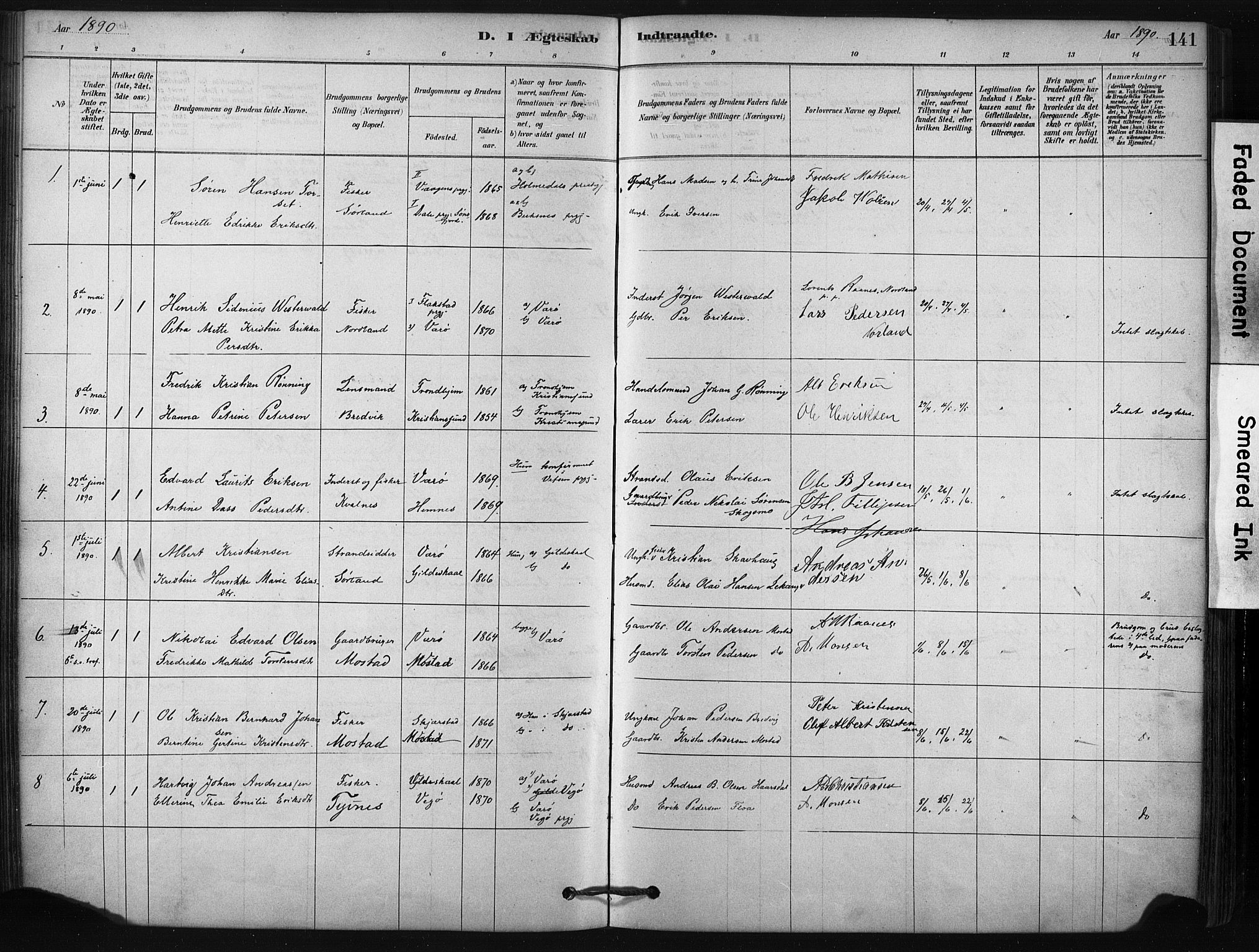 Ministerialprotokoller, klokkerbøker og fødselsregistre - Nordland, SAT/A-1459/807/L0122: Parish register (official) no. 807A05, 1880-1902, p. 141