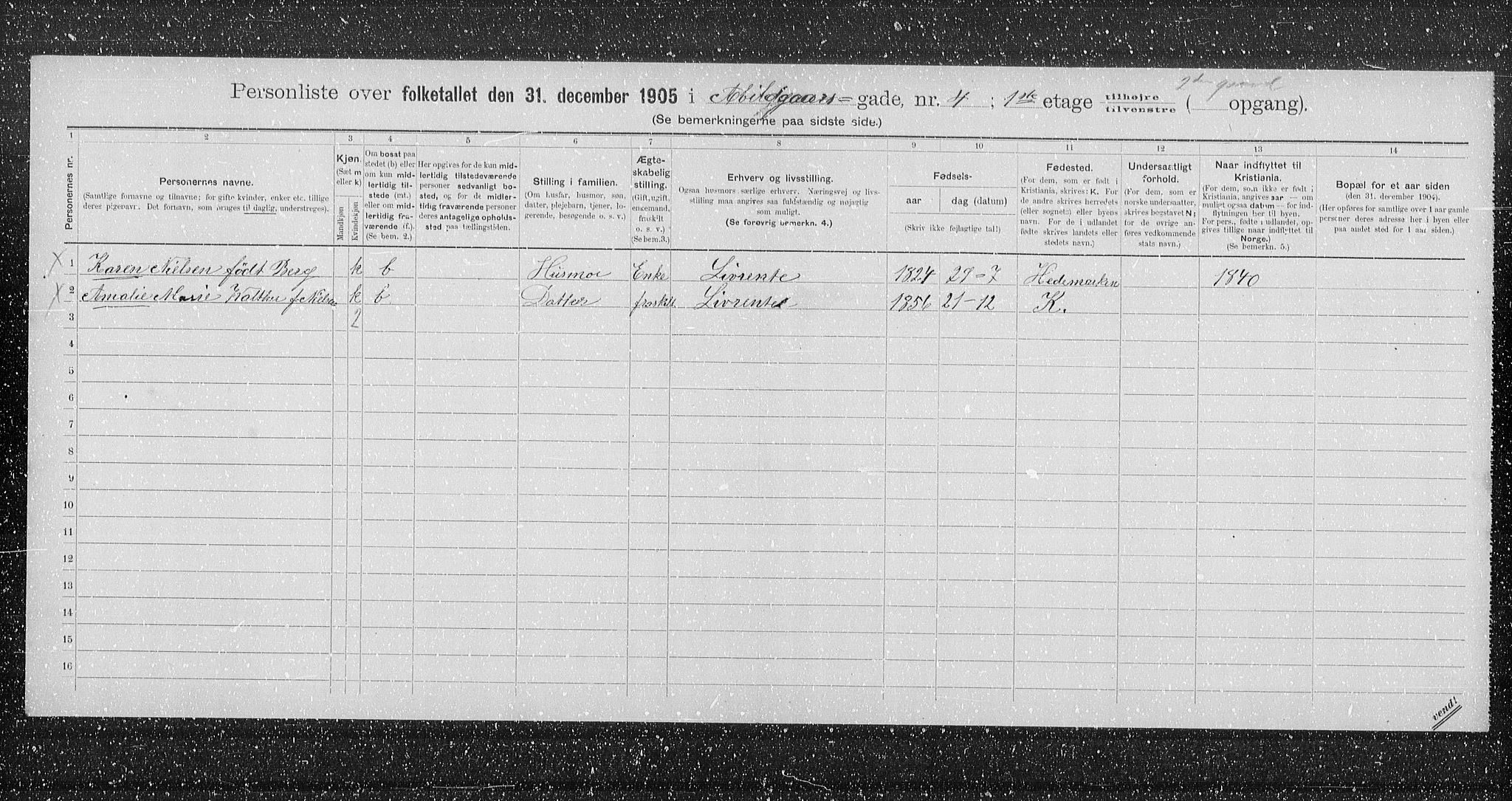 OBA, Municipal Census 1905 for Kristiania, 1905, p. 11