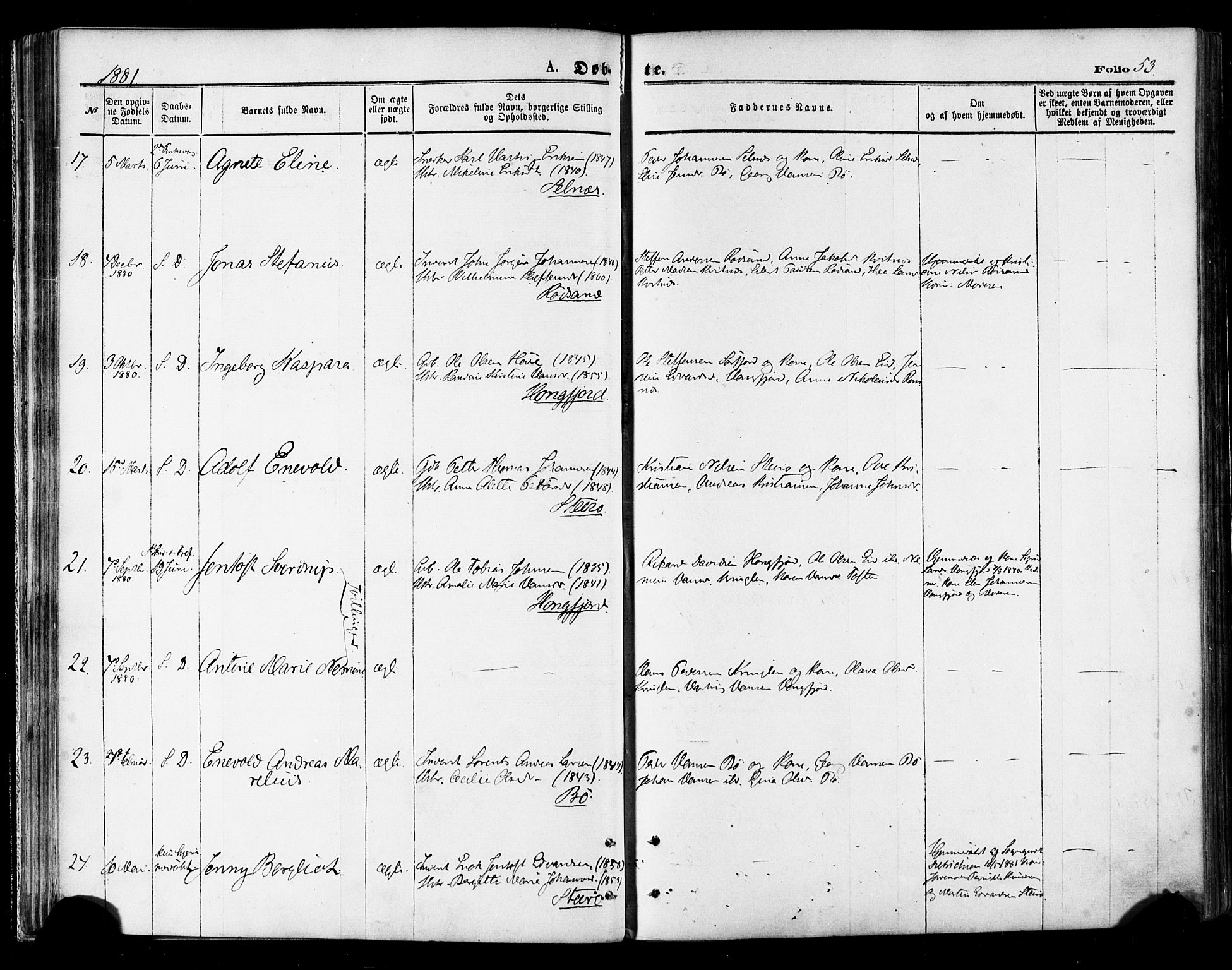 Ministerialprotokoller, klokkerbøker og fødselsregistre - Nordland, SAT/A-1459/895/L1370: Parish register (official) no. 895A05, 1873-1884, p. 53