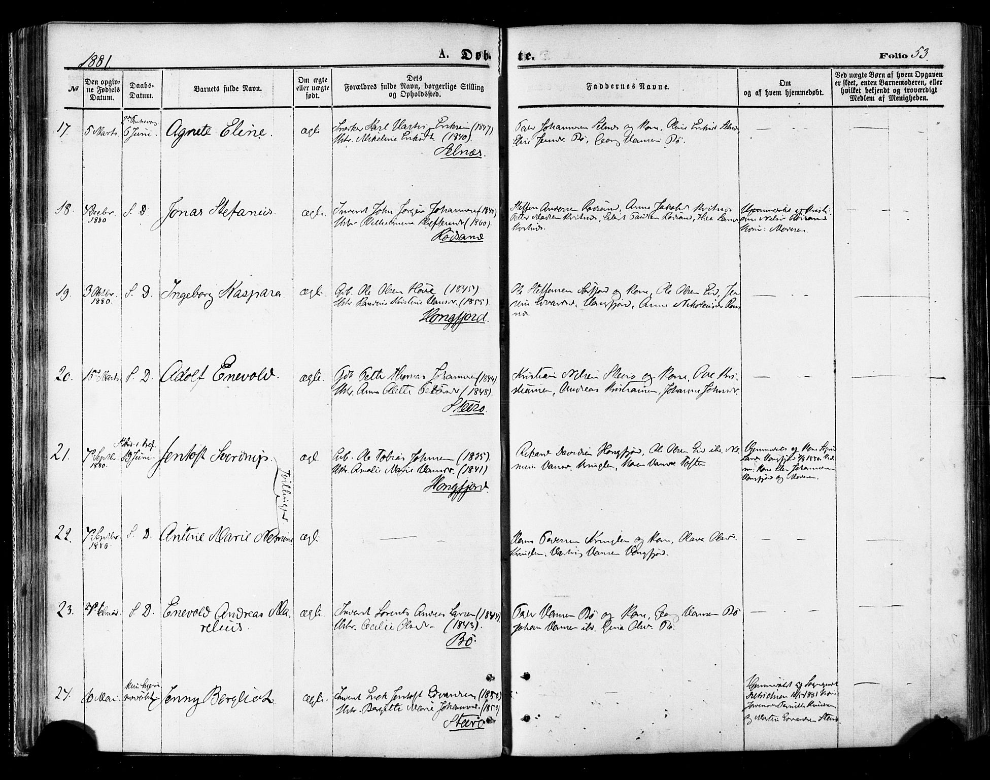 Ministerialprotokoller, klokkerbøker og fødselsregistre - Nordland, AV/SAT-A-1459/895/L1370: Parish register (official) no. 895A05, 1873-1884, p. 53