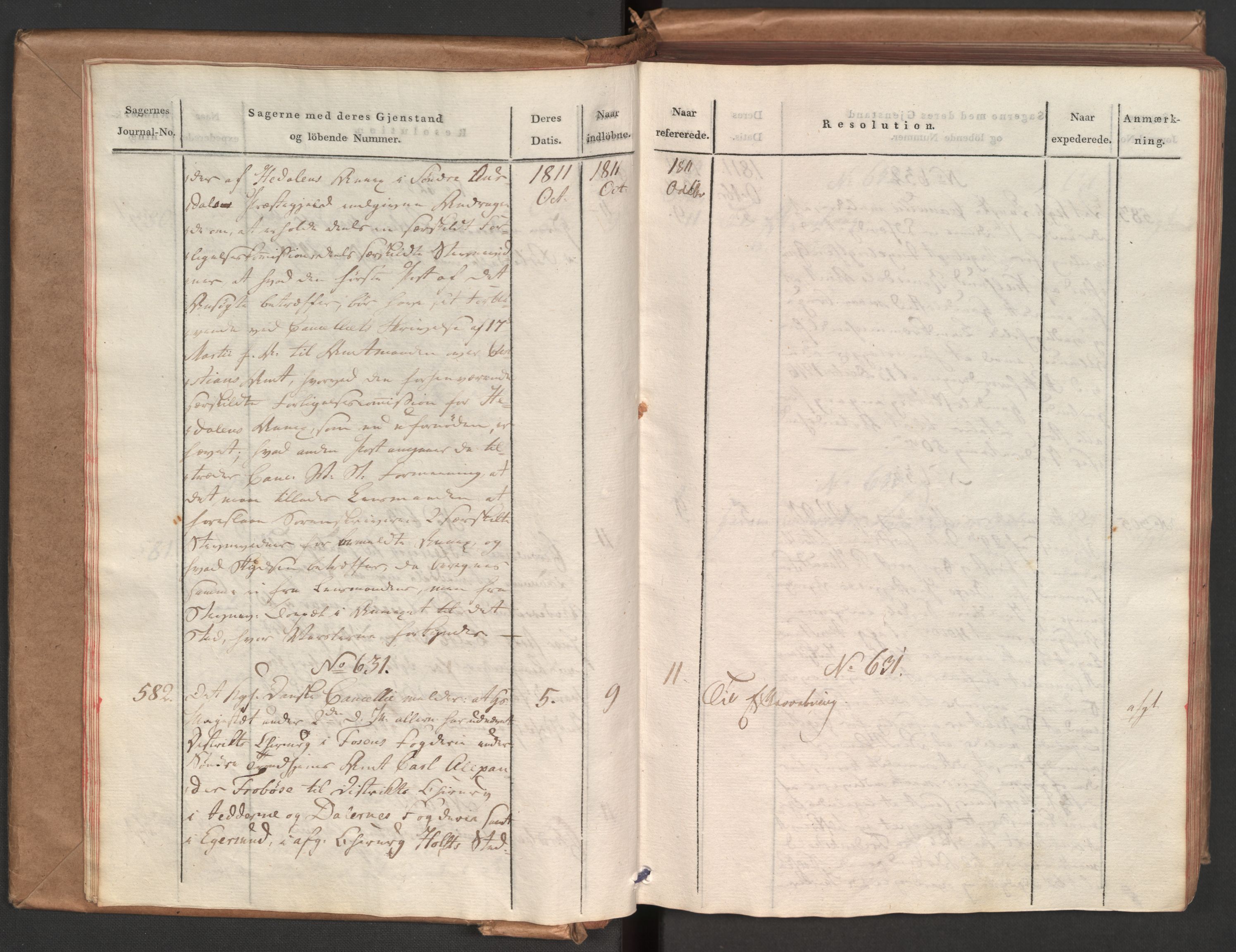 Stattholderembetet 1810-1814, 1. kontor (Kontor A), AV/RA-EA-2872/Aa/L0002: Kollegial referatprotokoll,  j.nr. 565-994,  l.nr. 611-1128, 1811-1812, p. 13