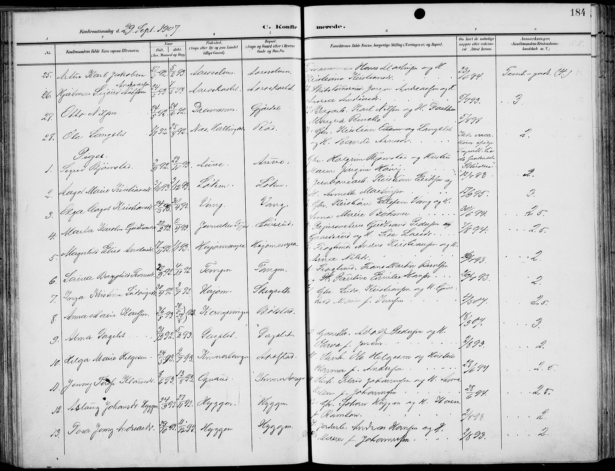 Røyken kirkebøker, AV/SAKO-A-241/F/Fa/L0009: Parish register (official) no. 9, 1898-1911, p. 184