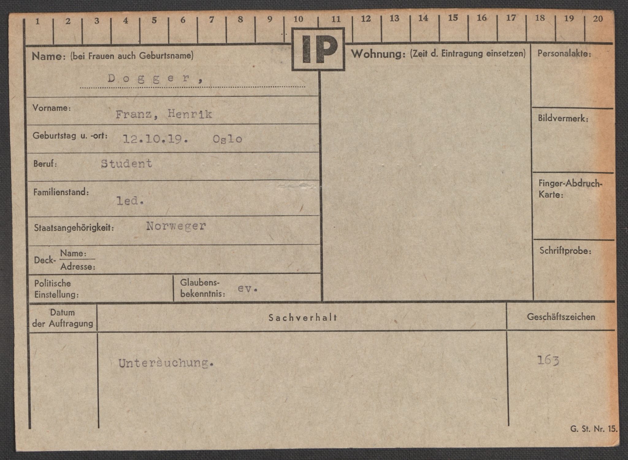 Befehlshaber der Sicherheitspolizei und des SD, AV/RA-RAFA-5969/E/Ea/Eaa/L0002: Register over norske fanger i Møllergata 19: Bj-Eng, 1940-1945, p. 1057