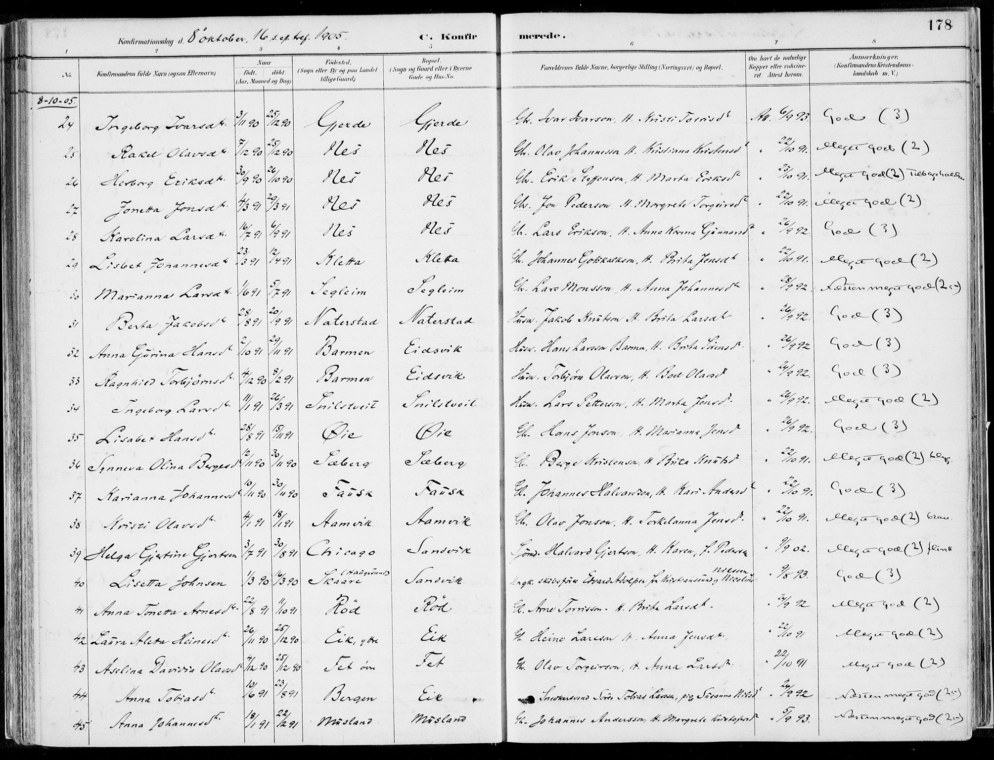 Kvinnherad sokneprestembete, SAB/A-76401/H/Haa: Parish register (official) no. B  1, 1887-1921, p. 178