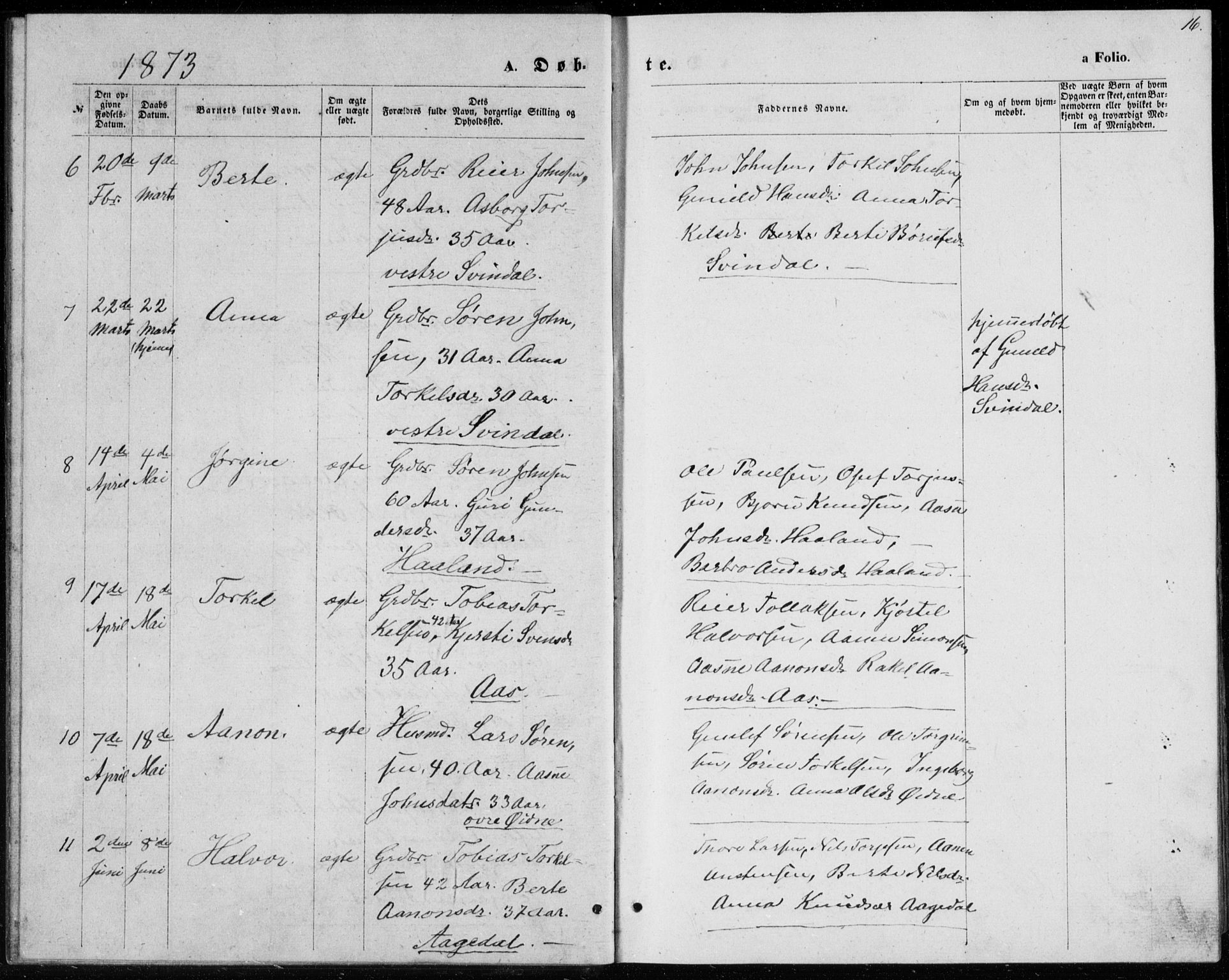 Bjelland sokneprestkontor, SAK/1111-0005/F/Fb/Fbc/L0002: Parish register (copy) no. B 2, 1867-1887, p. 16