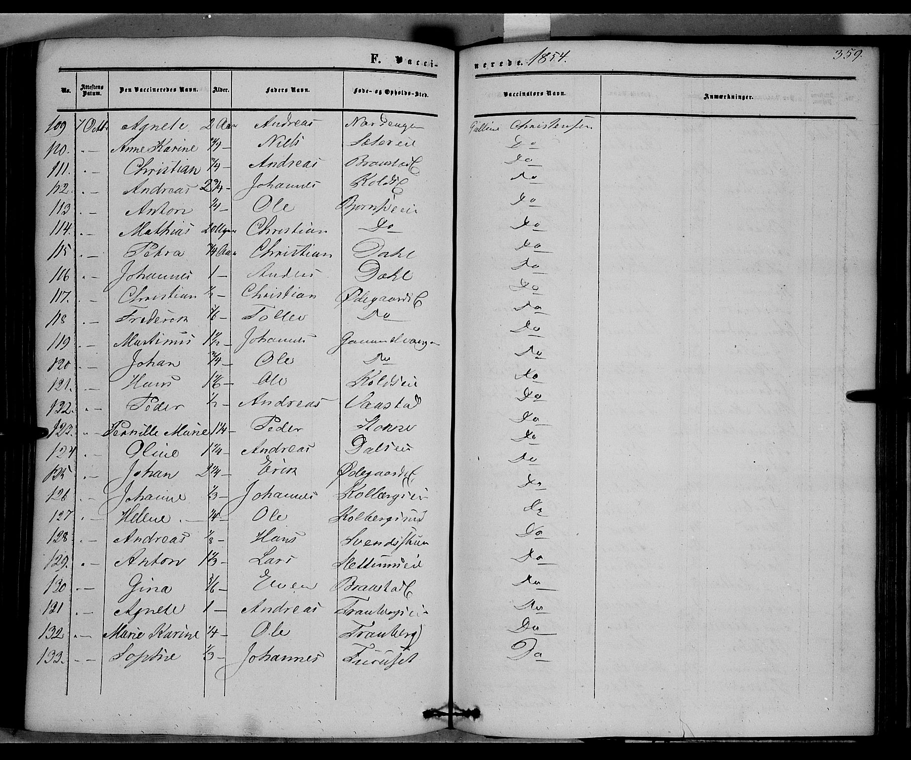 Vardal prestekontor, SAH/PREST-100/H/Ha/Haa/L0006: Parish register (official) no. 6, 1854-1866, p. 359