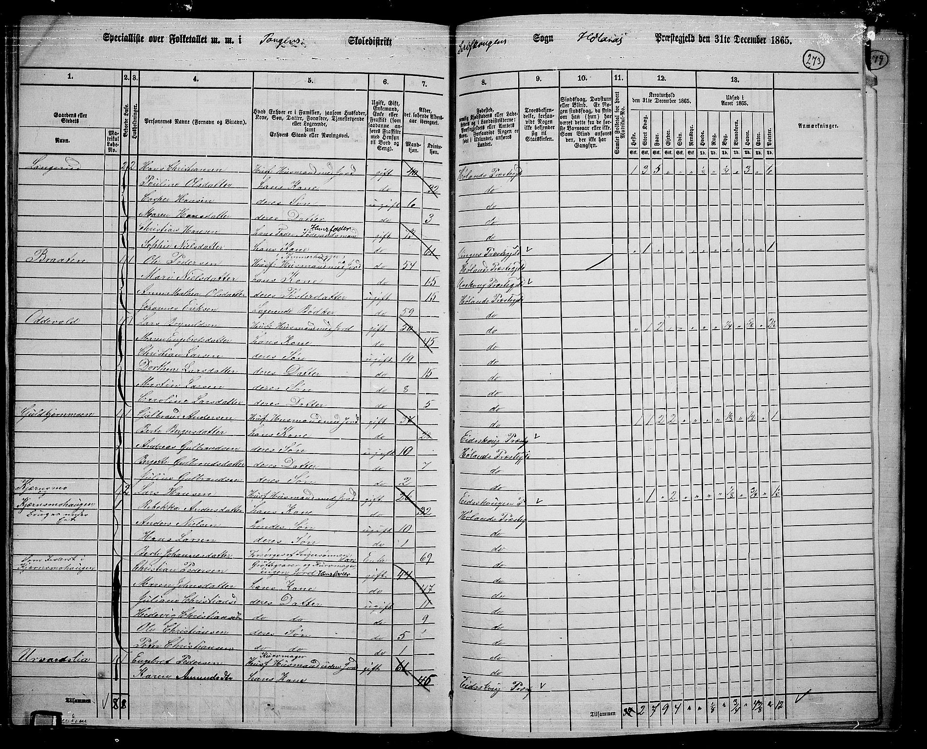 RA, 1865 census for Høland, 1865, p. 247