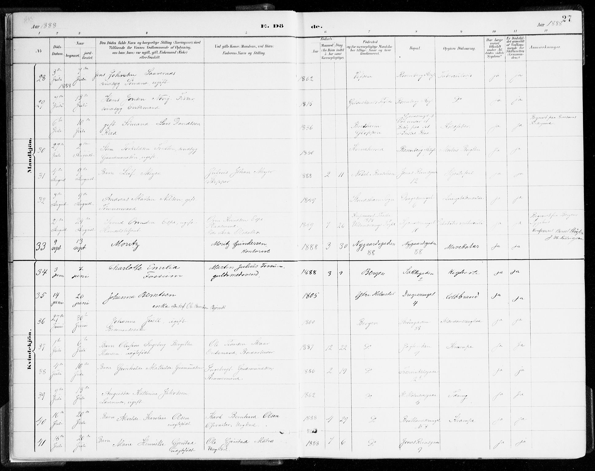 Johanneskirken sokneprestembete, AV/SAB-A-76001/H/Haa/L0019: Parish register (official) no. E 1, 1885-1915, p. 27