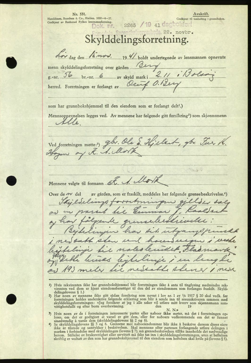 Romsdal sorenskriveri, AV/SAT-A-4149/1/2/2C: Mortgage book no. A11, 1941-1942, Diary no: : 2265/1941