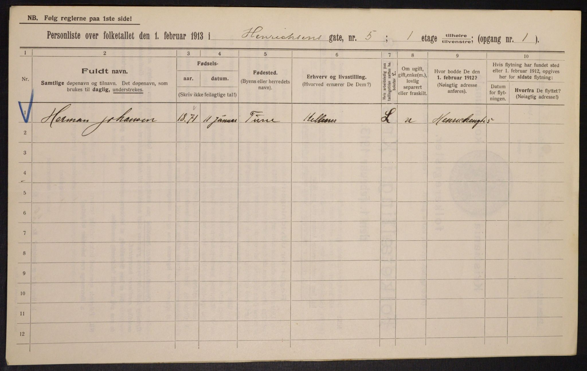 OBA, Municipal Census 1913 for Kristiania, 1913, p. 38364