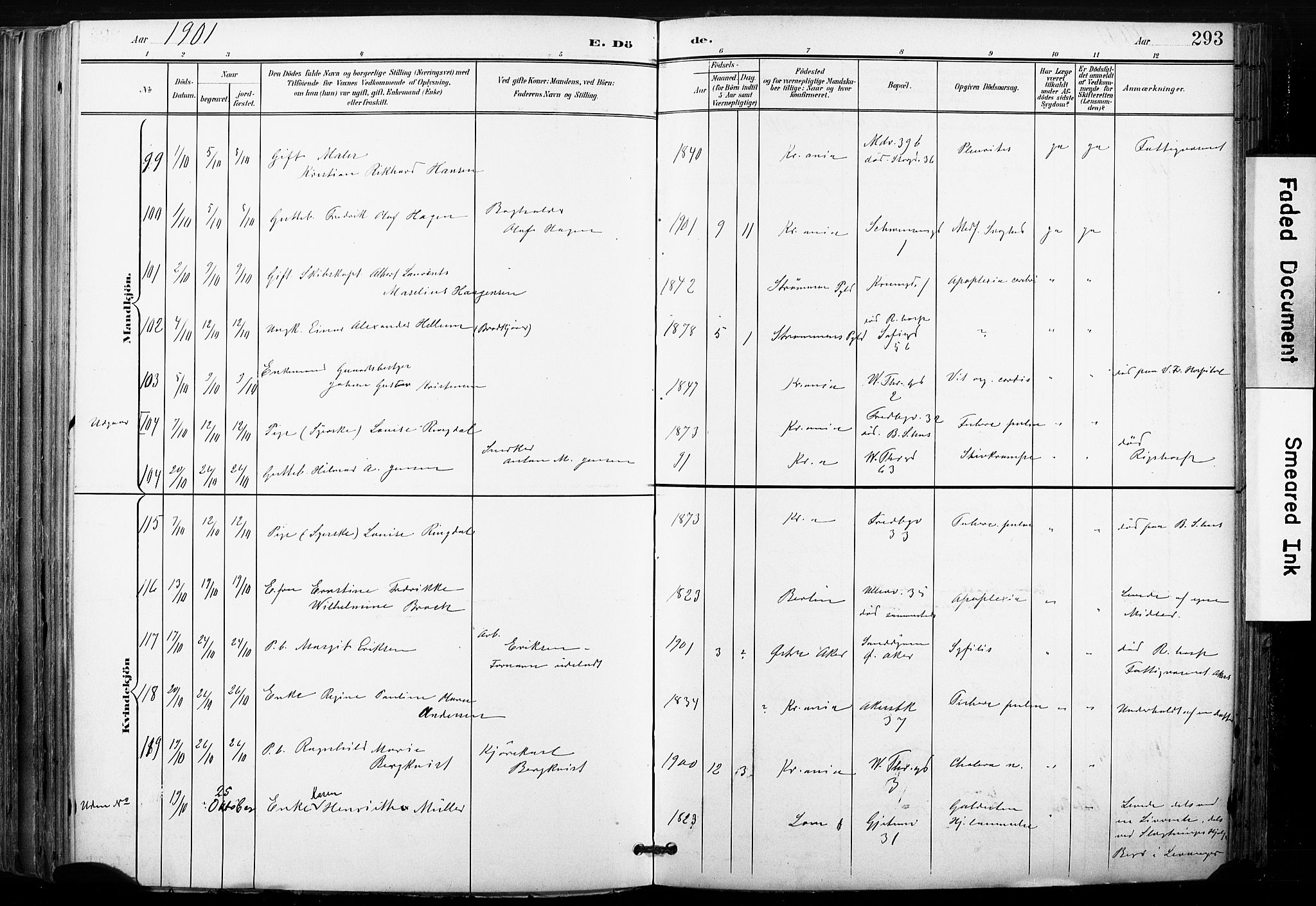 Gamle Aker prestekontor Kirkebøker, SAO/A-10617a/F/L0013: Parish register (official) no. 13, 1901-1908, p. 293