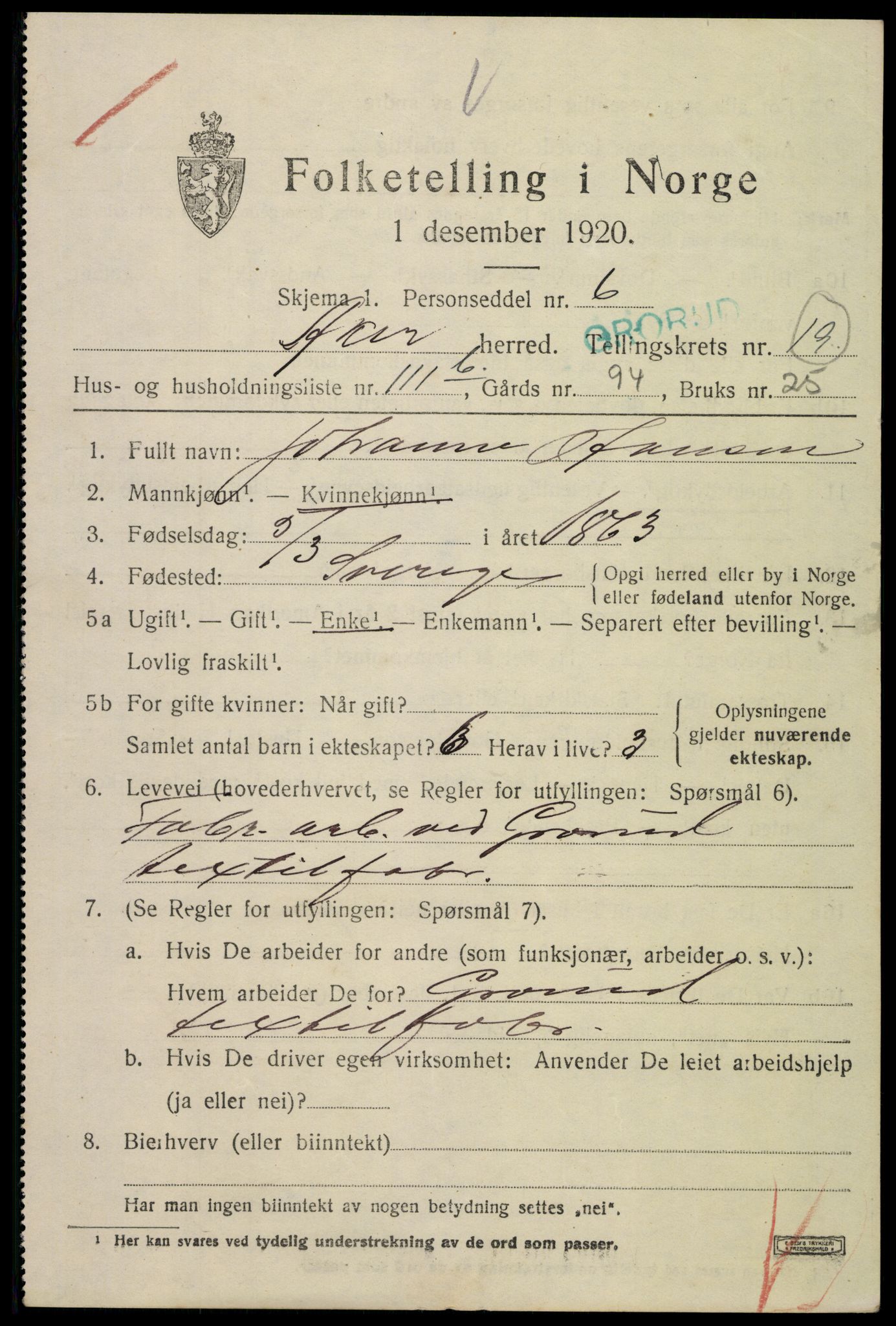 SAO, 1920 census for Aker, 1920, p. 119340