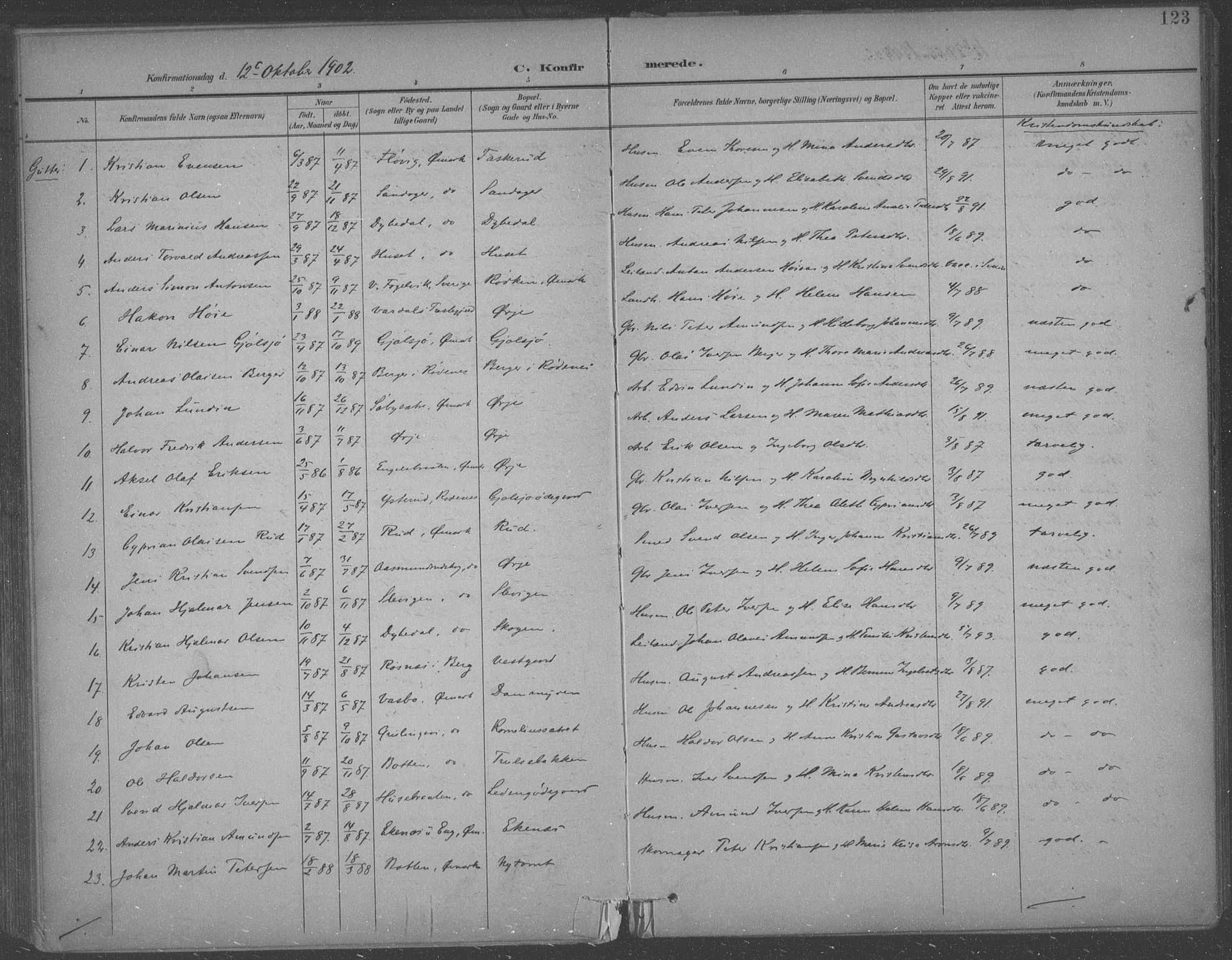 Aremark prestekontor Kirkebøker, SAO/A-10899/F/Fb/L0005: Parish register (official) no. II 5, 1895-1919, p. 123