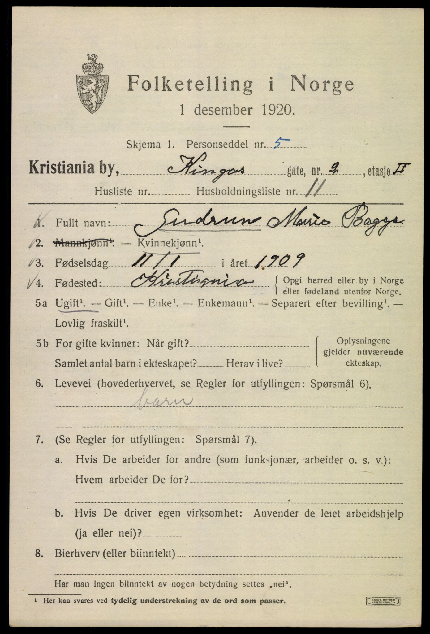 SAO, 1920 census for Kristiania, 1920, p. 332931