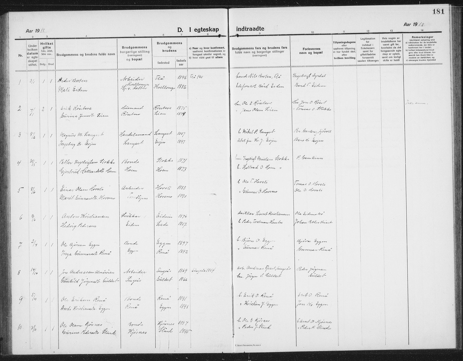 Ministerialprotokoller, klokkerbøker og fødselsregistre - Sør-Trøndelag, SAT/A-1456/695/L1158: Parish register (copy) no. 695C09, 1913-1940, p. 181