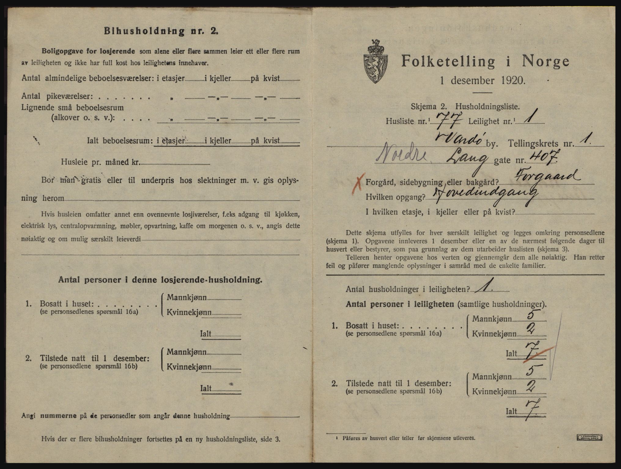 SATØ, 1920 census for Vardø, 1920, p. 1257