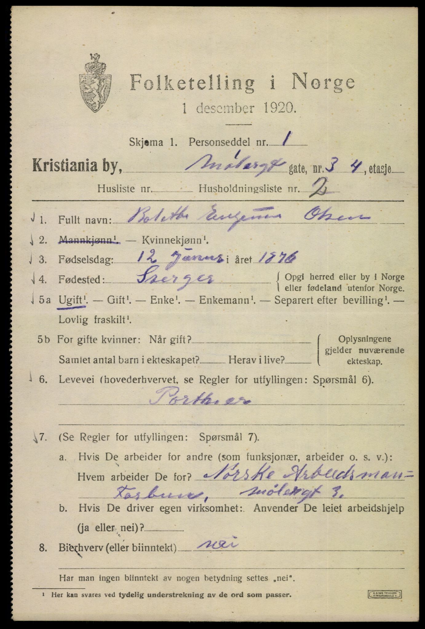 SAO, 1920 census for Kristiania, 1920, p. 406841