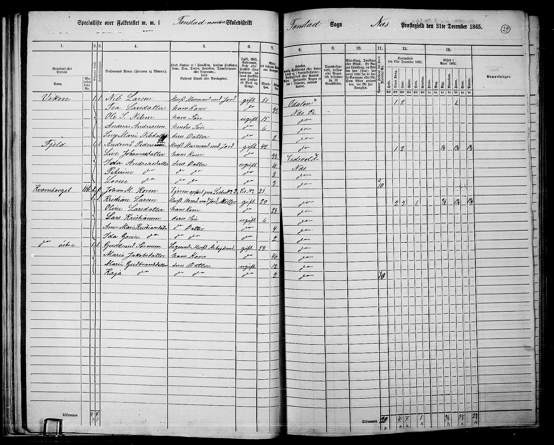 RA, 1865 census for Nes, 1865, p. 28