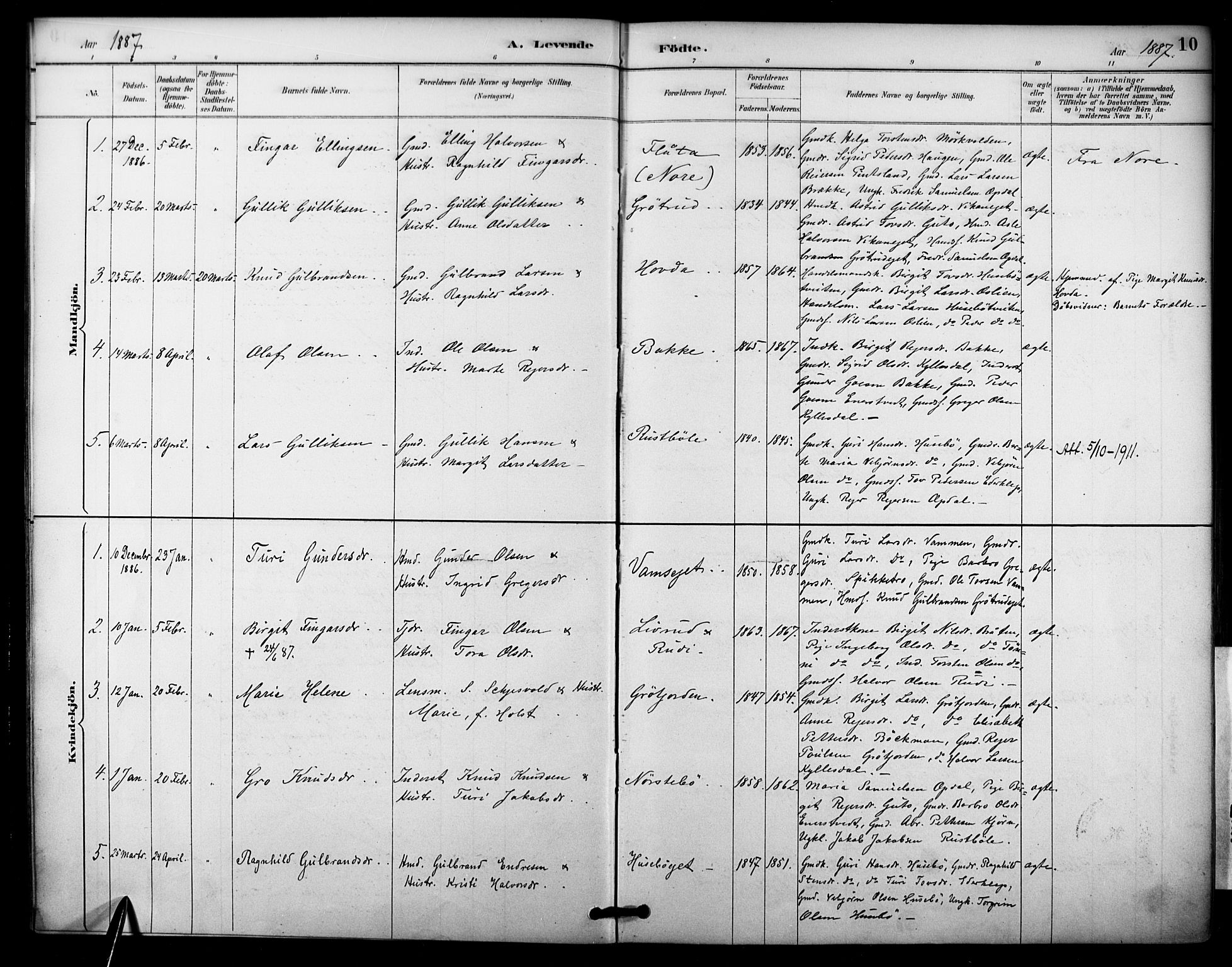 Nore kirkebøker, SAKO/A-238/F/Fc/L0004: Parish register (official) no. III 4, 1885-1898, p. 10