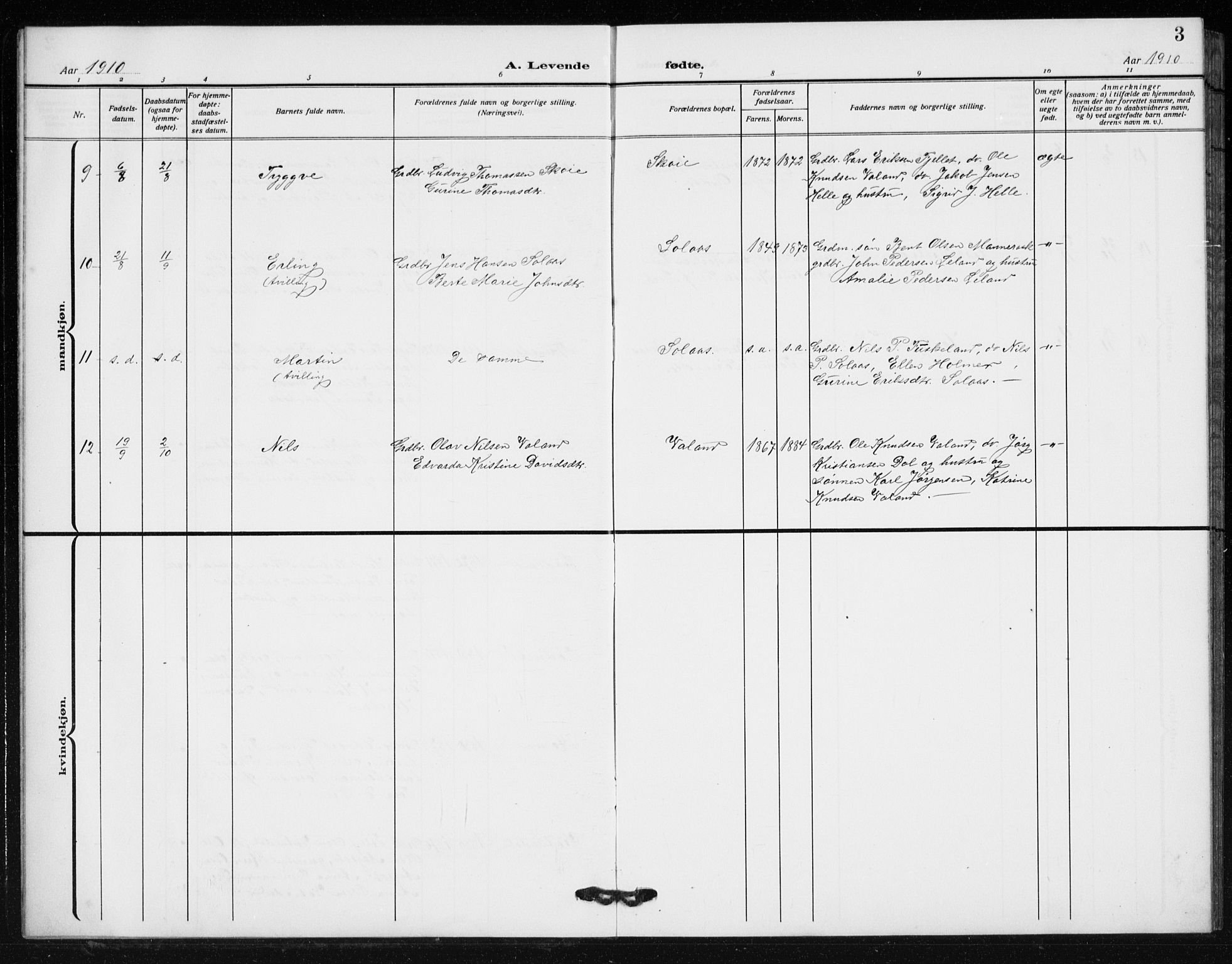 Holum sokneprestkontor, SAK/1111-0022/F/Fb/Fba/L0006: Parish register (copy) no. B 6, 1910-1936, p. 3