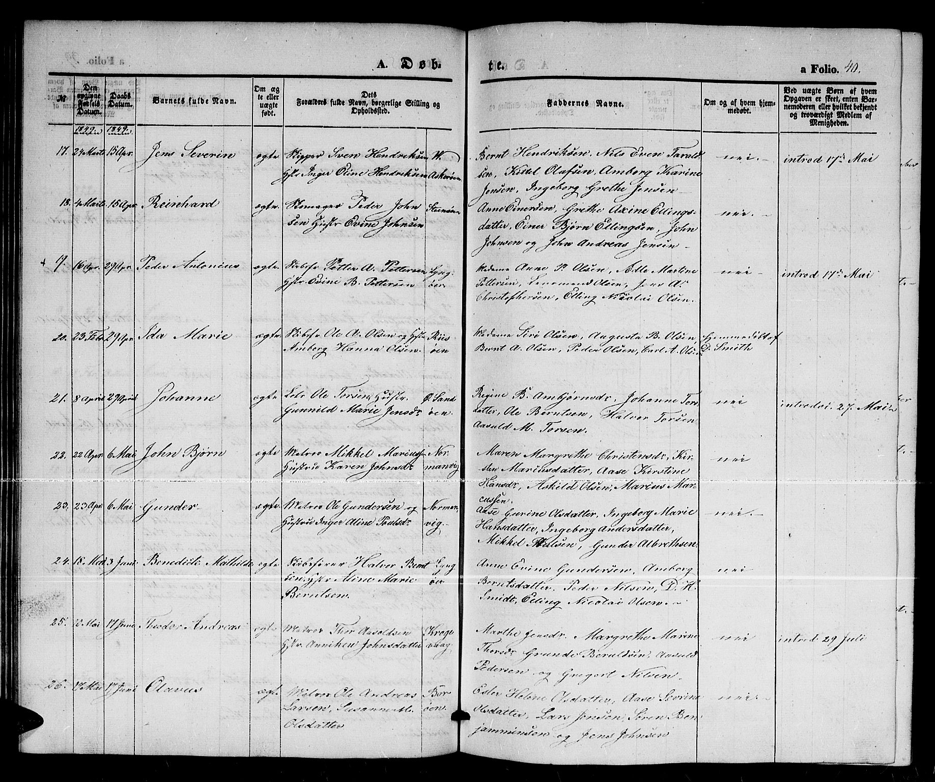 Dypvåg sokneprestkontor, AV/SAK-1111-0007/F/Fb/Fba/L0010: Parish register (copy) no. B 10, 1842-1857, p. 40