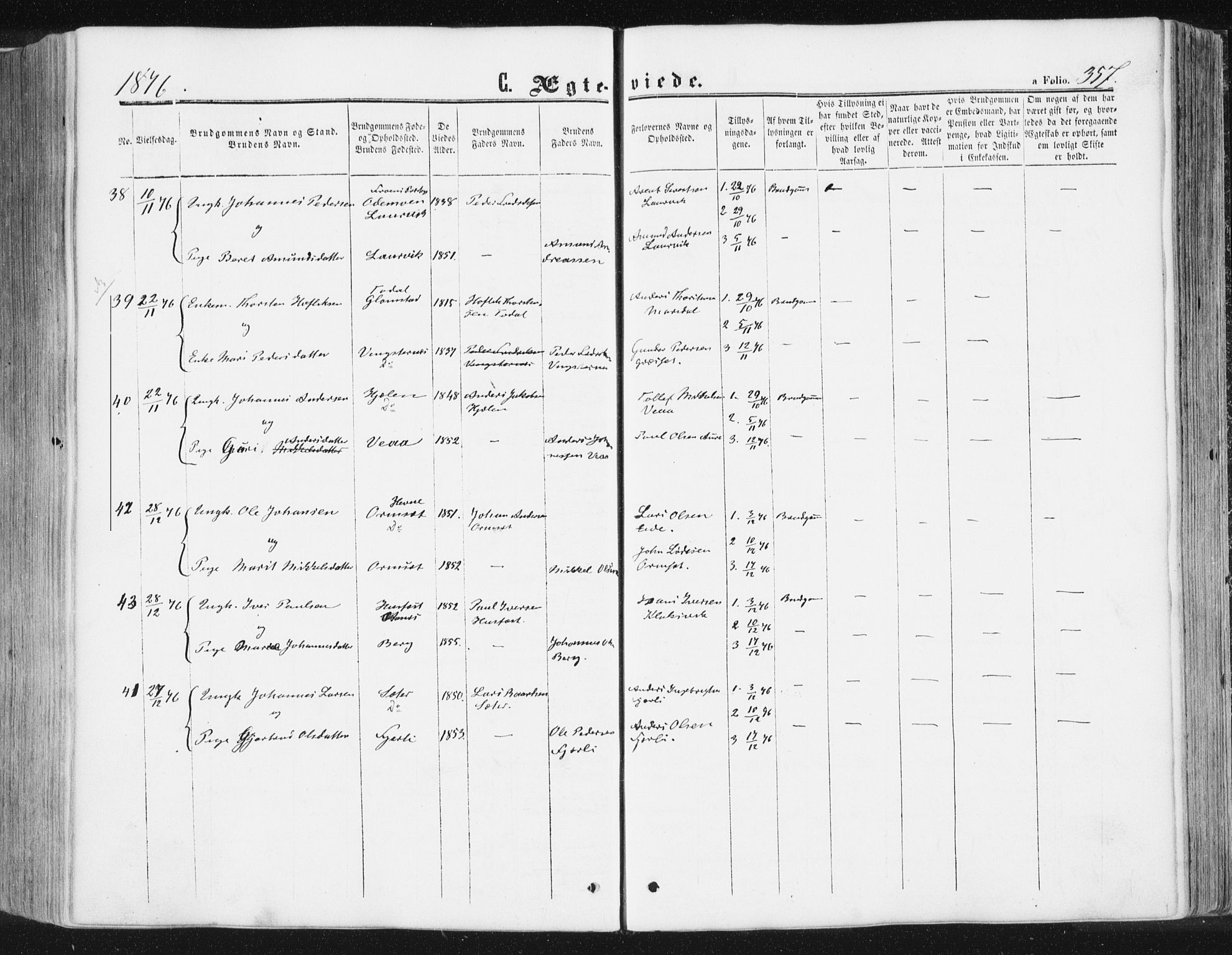Ministerialprotokoller, klokkerbøker og fødselsregistre - Møre og Romsdal, SAT/A-1454/578/L0905: Parish register (official) no. 578A04, 1859-1877, p. 357