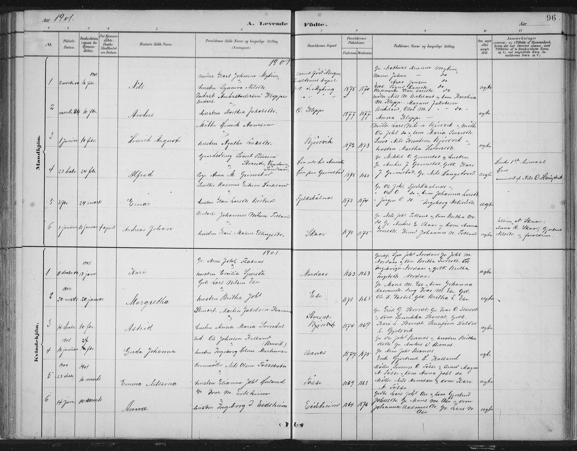 Hosanger sokneprestembete, SAB/A-75801/H/Hab: Parish register (copy) no. A 3 I, 1882-1903, p. 96