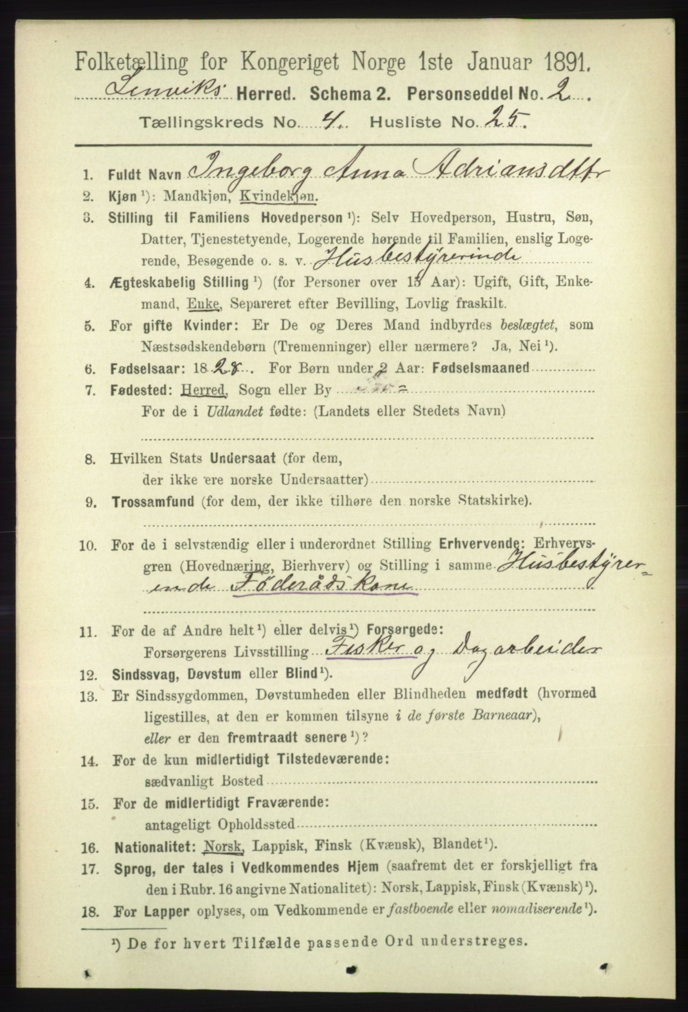 RA, 1891 census for 1931 Lenvik, 1891, p. 2068